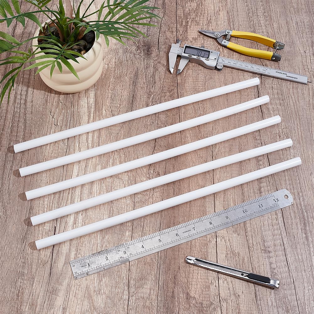 BENECREAT 10pcs 12x402mm Plastique POM Barres Rondes, Plastique Barres Blanc pour Bricolage Main Table Sable Modèle Construction Fabrication de Pièces Mécaniques