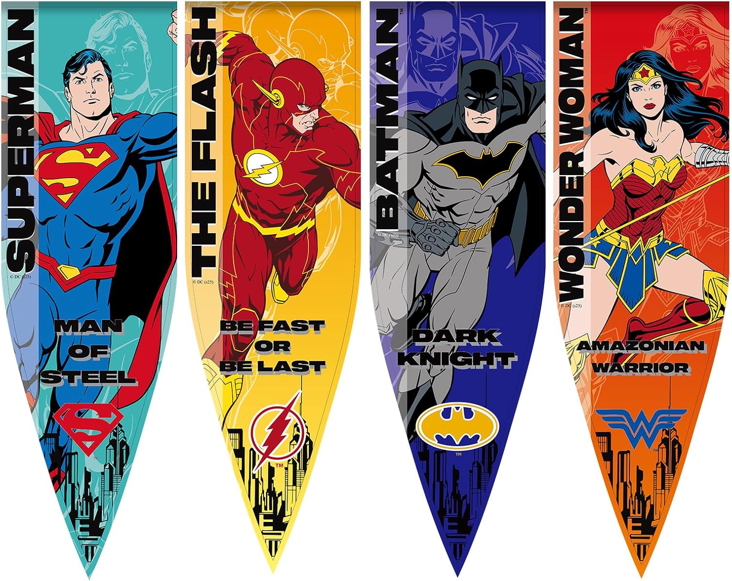 Superhero Banner Flag 4PC, 18"x59" Super Hero Backdrop Birthday Decorations, Superhero Pennant Flags for Party Room Wall Decor