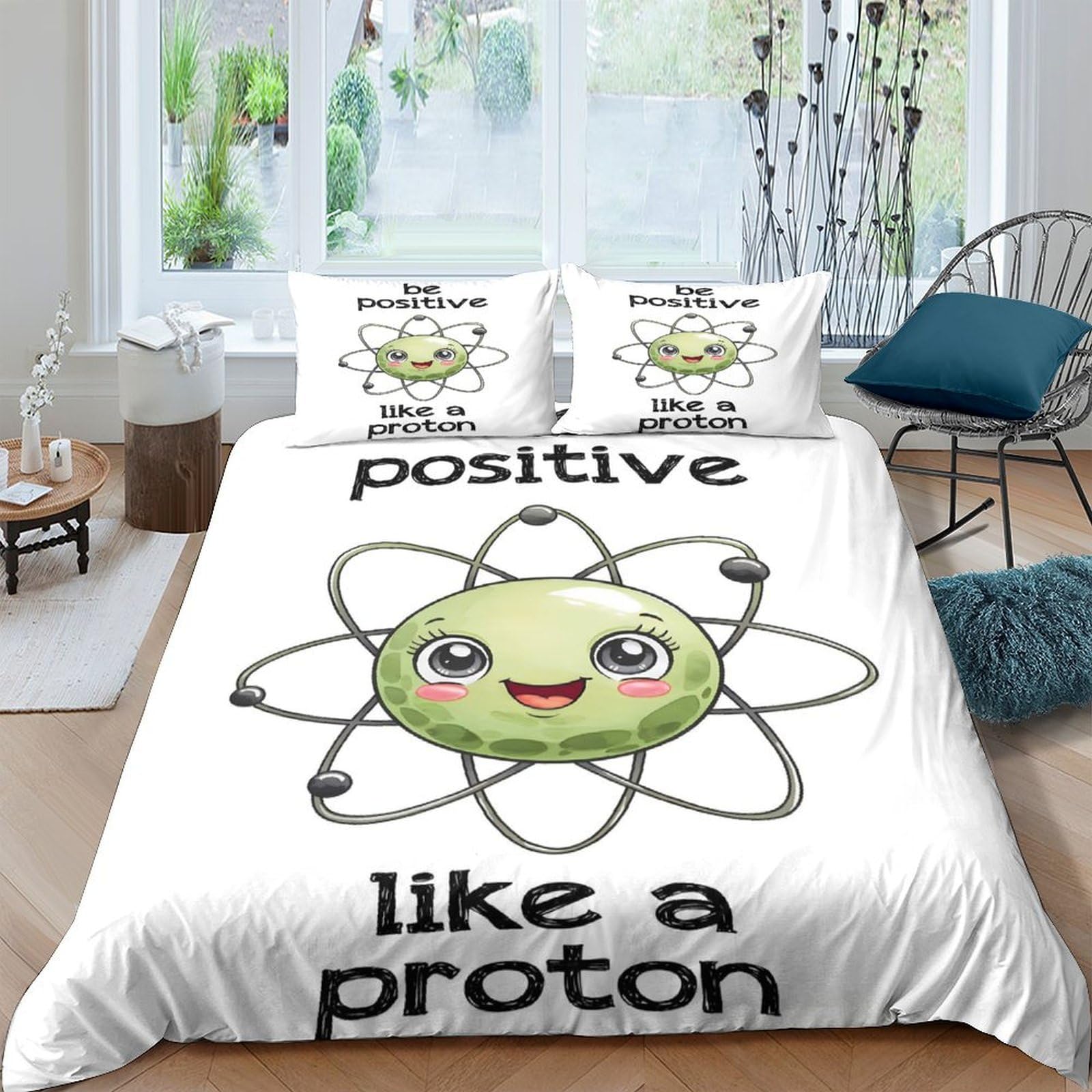 Ctjqhvkz Style-5 3D Printed Cute Atom Cartoon Fitted Sheet Microfiber Anti-Slip Science Theme Mattress Cover For Bedroom Home Decor Single（135X200cm）