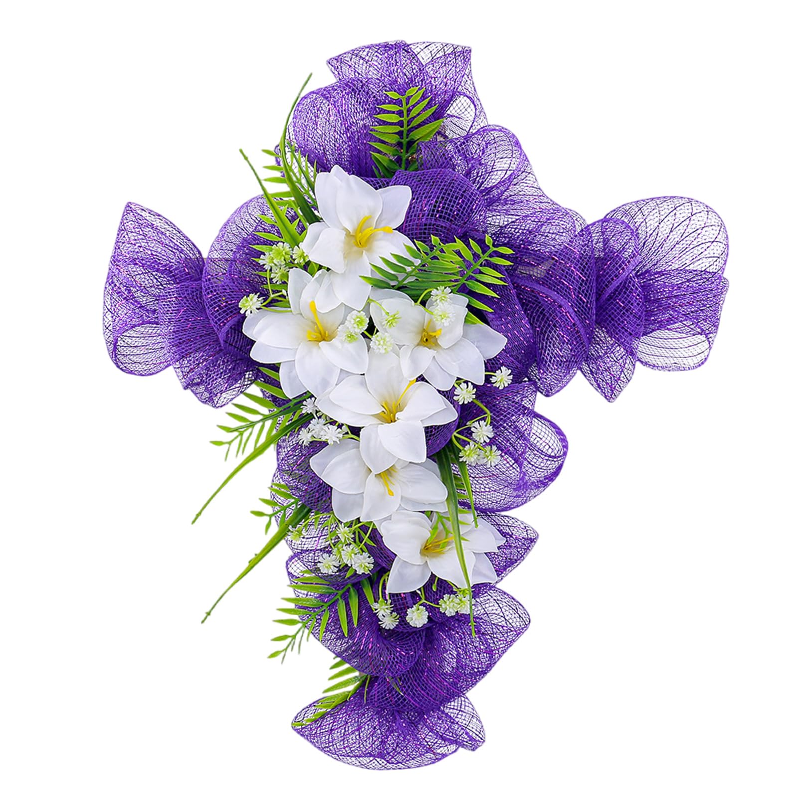 Buxuaaaa Tulips Crucifix Wreath for Front Door Religious Ceremony Decoration Event Ornament Florals Garlands Event Ornament