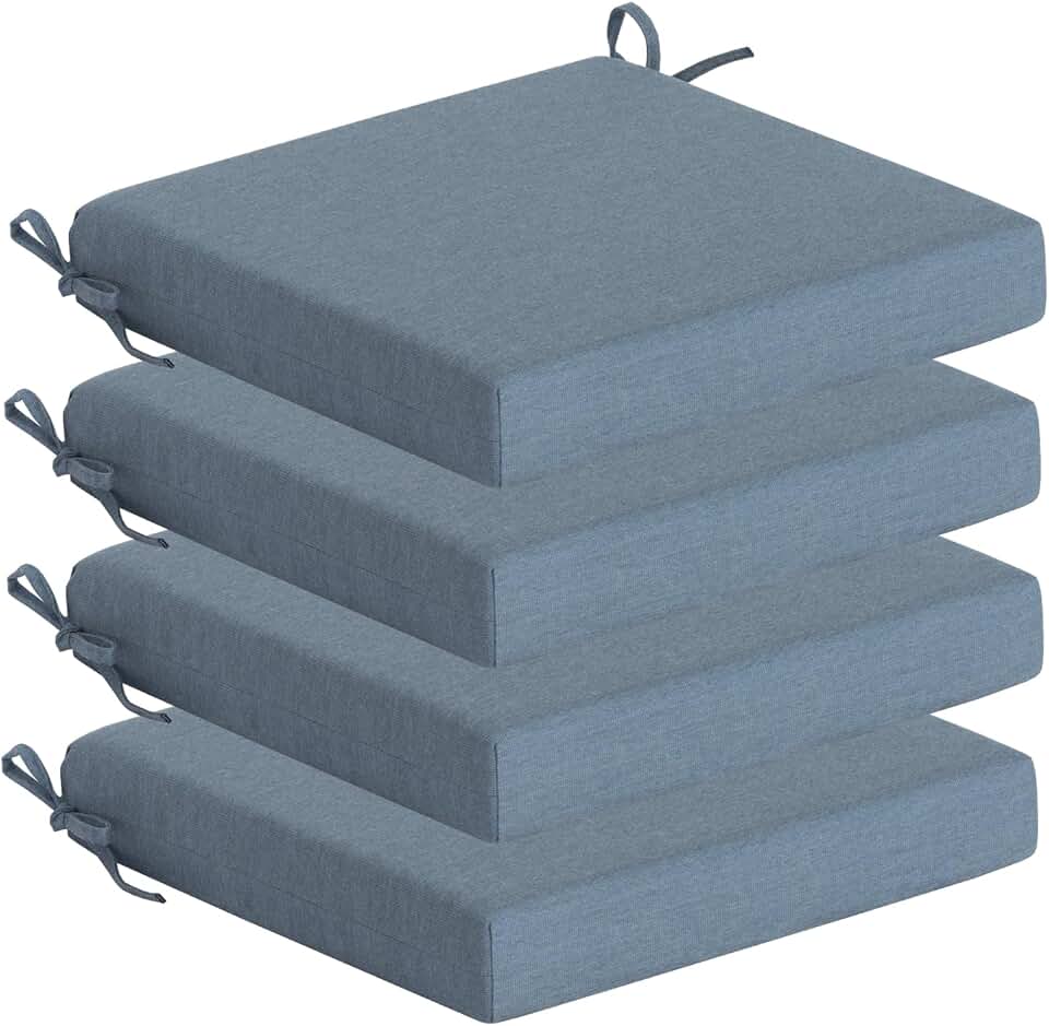 Sunbrella Outdoor Patio Chair Cushions Set of 4, Water-Resistant Stain-Resistant Weather Resistant Patio Seat Cushions Pad with Ad