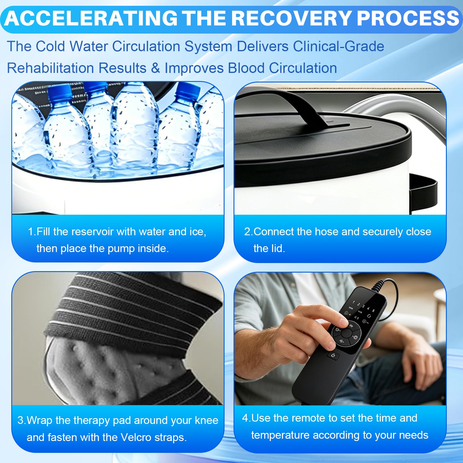 Dispositivo per Crioterapia con Timer, Macchina per il Ghiaccio Portatile Circolazione di Acqua Fredda con Fascia di Compressione, per Recupero & Riduzione del Gonfiore