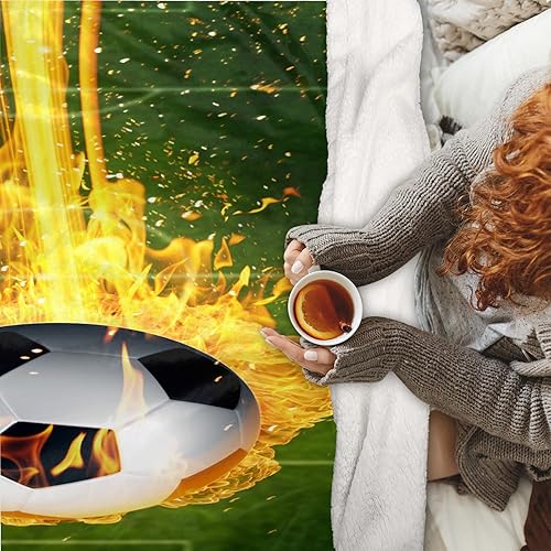Miniatura 5 de Manta de franela de forro polar de balón de fútbol, llamas de fuego ardiente, suave, cálida, ligera, acogedora para decoración del hogar, sofá,