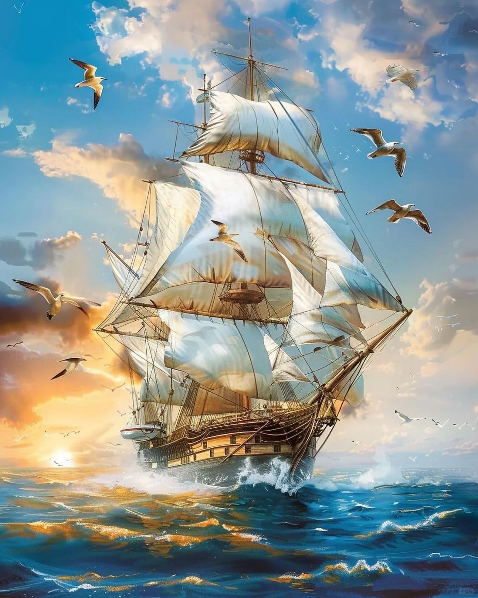 LEYIUYIU Kit punto croce stampato semplice fai da te per principianti adulti 11CT motivi di ricamo a mano decorazione della parete di casa - Barca a vela in mare - 40x50cm