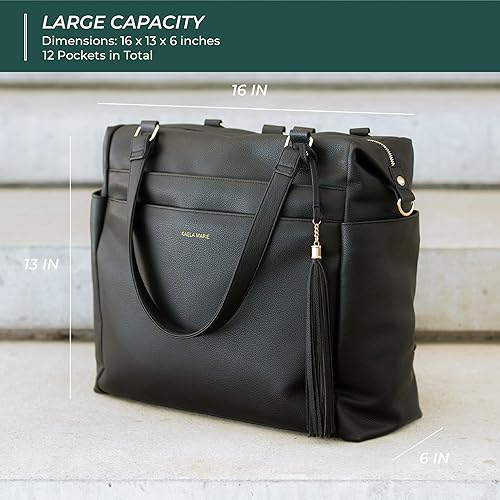 Miniatura 6 de Mochila grande para pañales, bolsa de viaje de cuero vegano con cambiador y correas para cochecito