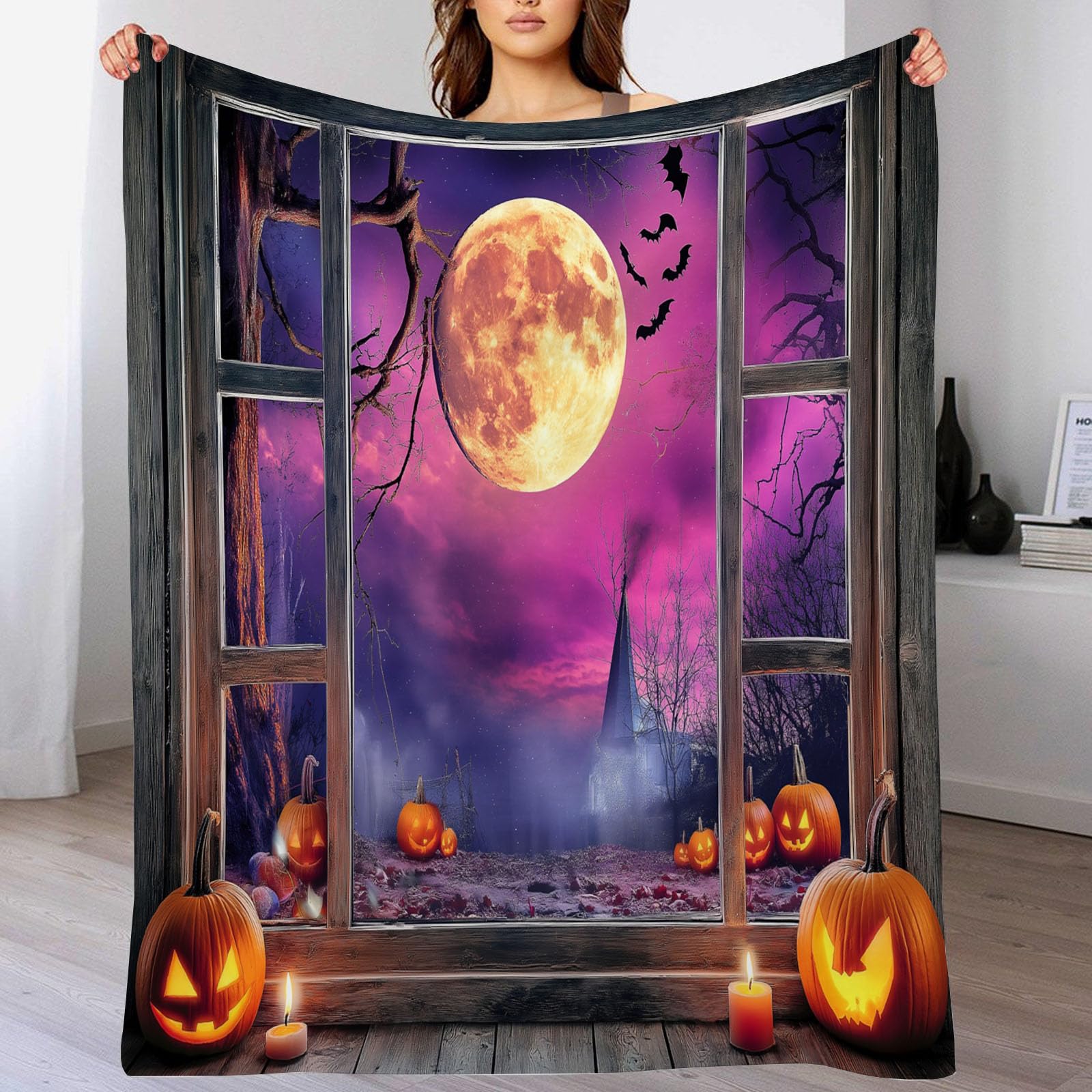 Plaid Halloween chaud contre le froid : couverture moelleuse violette de 220 x 240 cm