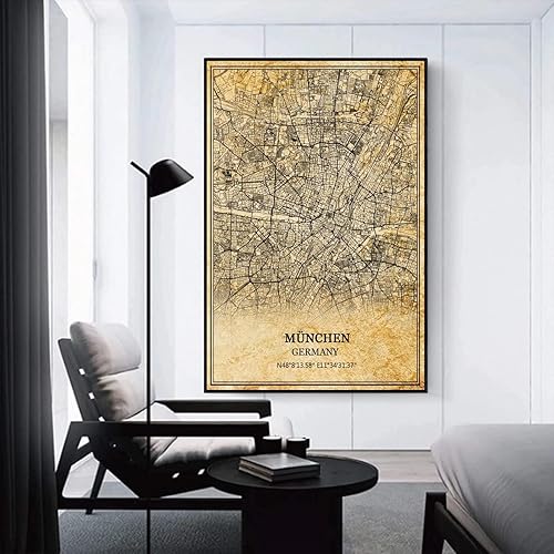 Miniatura 3 de TANOKCRS München - Póster de mapa vintage de Alemania, arte de pared, diseño de mapa de carretera de la ciudad, regalo de recuerdo de viaje,