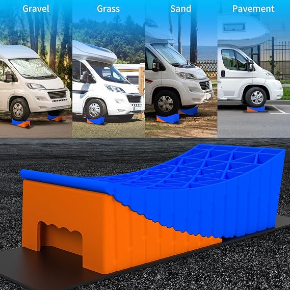 BEBOBLY Camper Leveler, 2 Pack RV Leveling Blocks, Camper Wheel Chocks Up to 35,000 lbs, Heavy Duty Curved Levelers, RV Camper Leveler Kit with Anti-Slip Mats and Carrying Bag