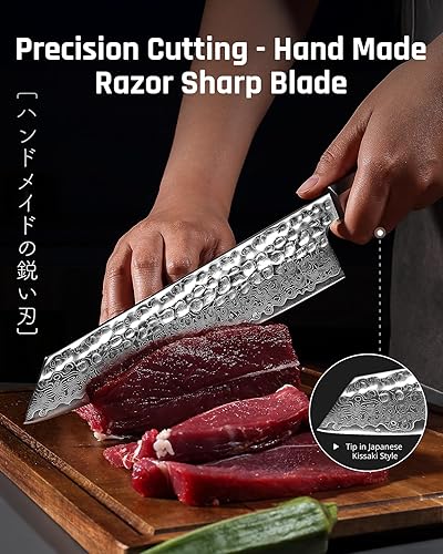 Miniatura 3 de YOTSUBA Kiritsuke - Cuchillo de chef de 8 pulgadas, cuchillo de cocina de Damasco forjado a mano, cuchillo japonés de acero de alto carbono Cuchillo