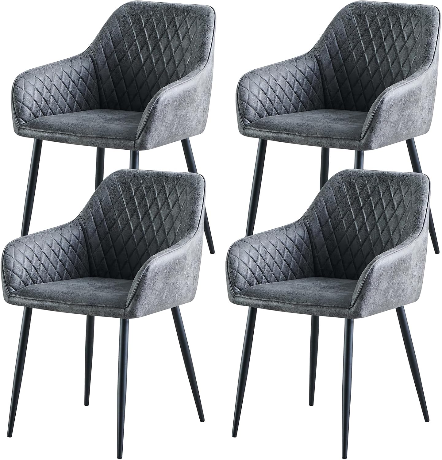 AINPECCA Set of 4 Faux Suede Dining Chairs Upholstered Seat with Metal