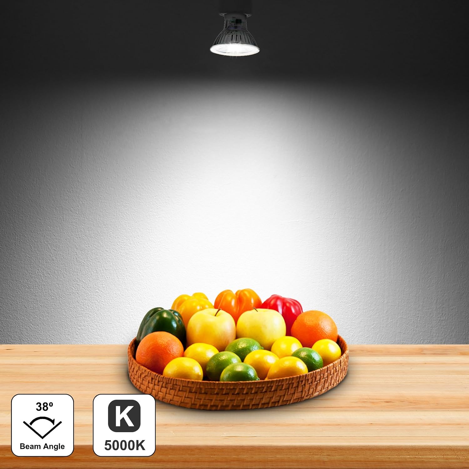 Ascher GU10 COB LED Bulbs, 50W Halogen Bulbs Equivalent, 5W, 420LM, 5000K Daylight White, Non-Dimmable, LED Light Bulbs, MR16 GU10 Base/Pack of 5
