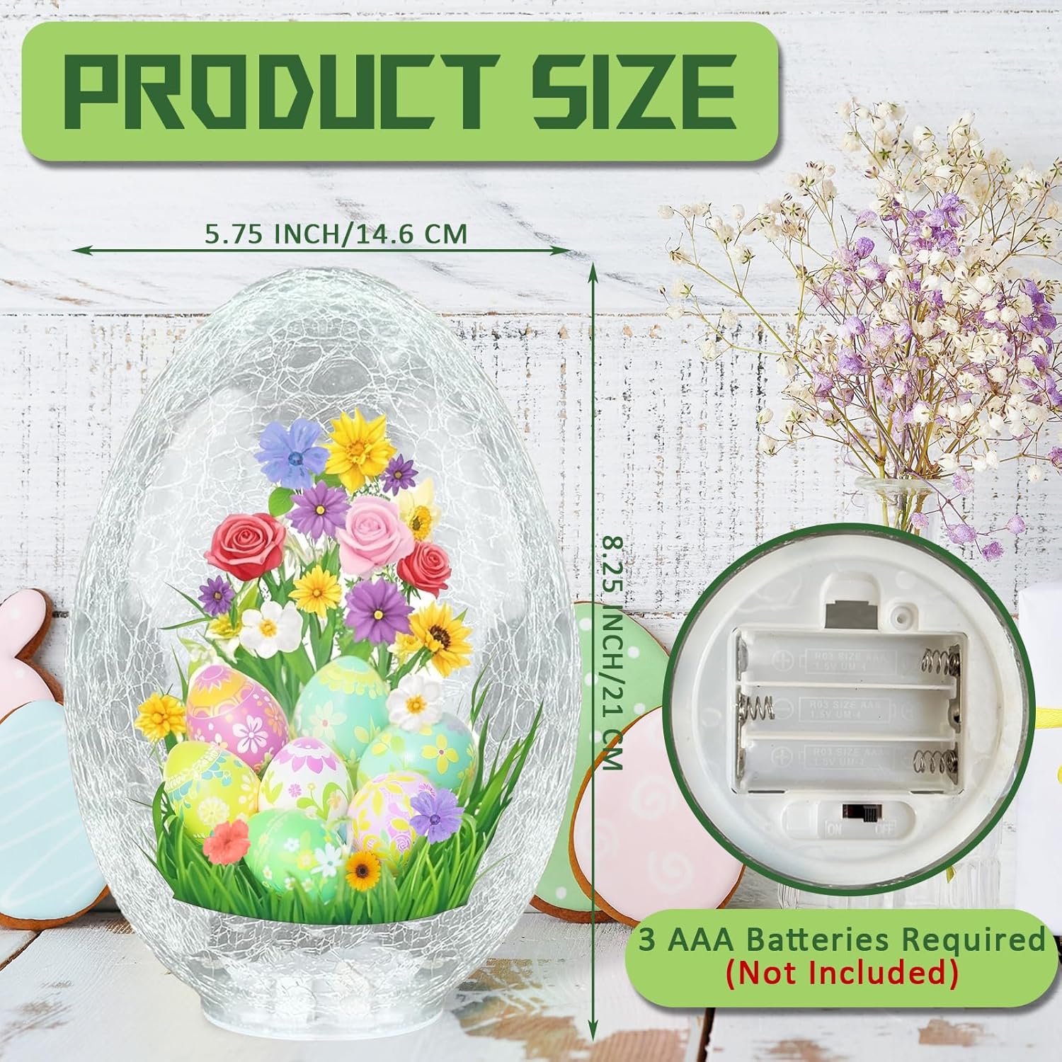 2PCS Easter Egg Light Crackle - 5.75 x 5.25 x 8.25'' Glass Easter Eggs Illuminated Sphere Glitter Orb Decorative Battery Operated Lamp,Decorative Easter Eggs for Home Decor (2, Easter)