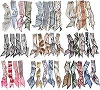 RFQMNO 40 Pack Hair Scarves for Women, 35"x2.36" Lightweight Silk-Like Headbands, Purse Bag Accessories & Gifts