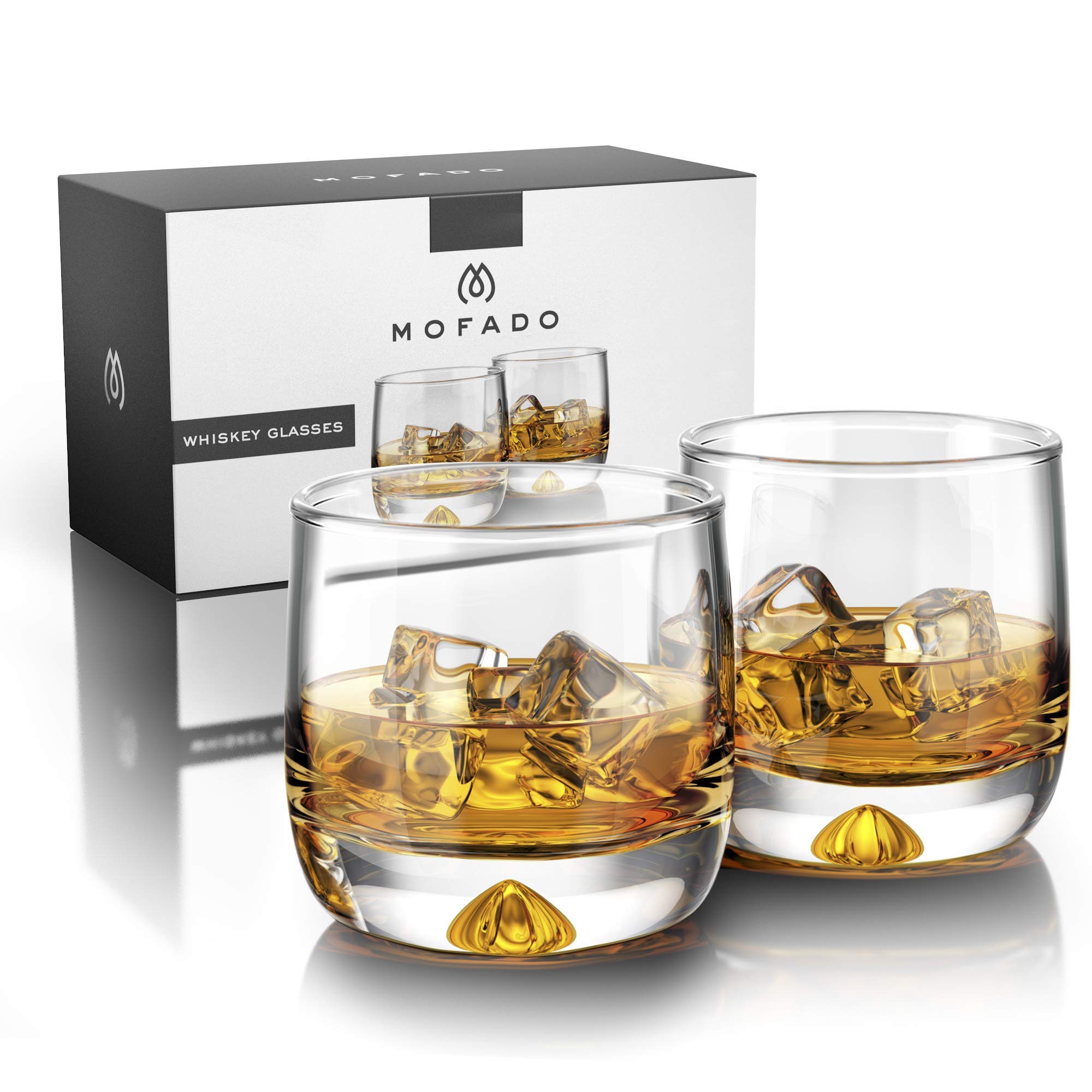 MOFADO Crystal Whiskey Glasses Trendy/Curved 11oz (Set of 2) Hand