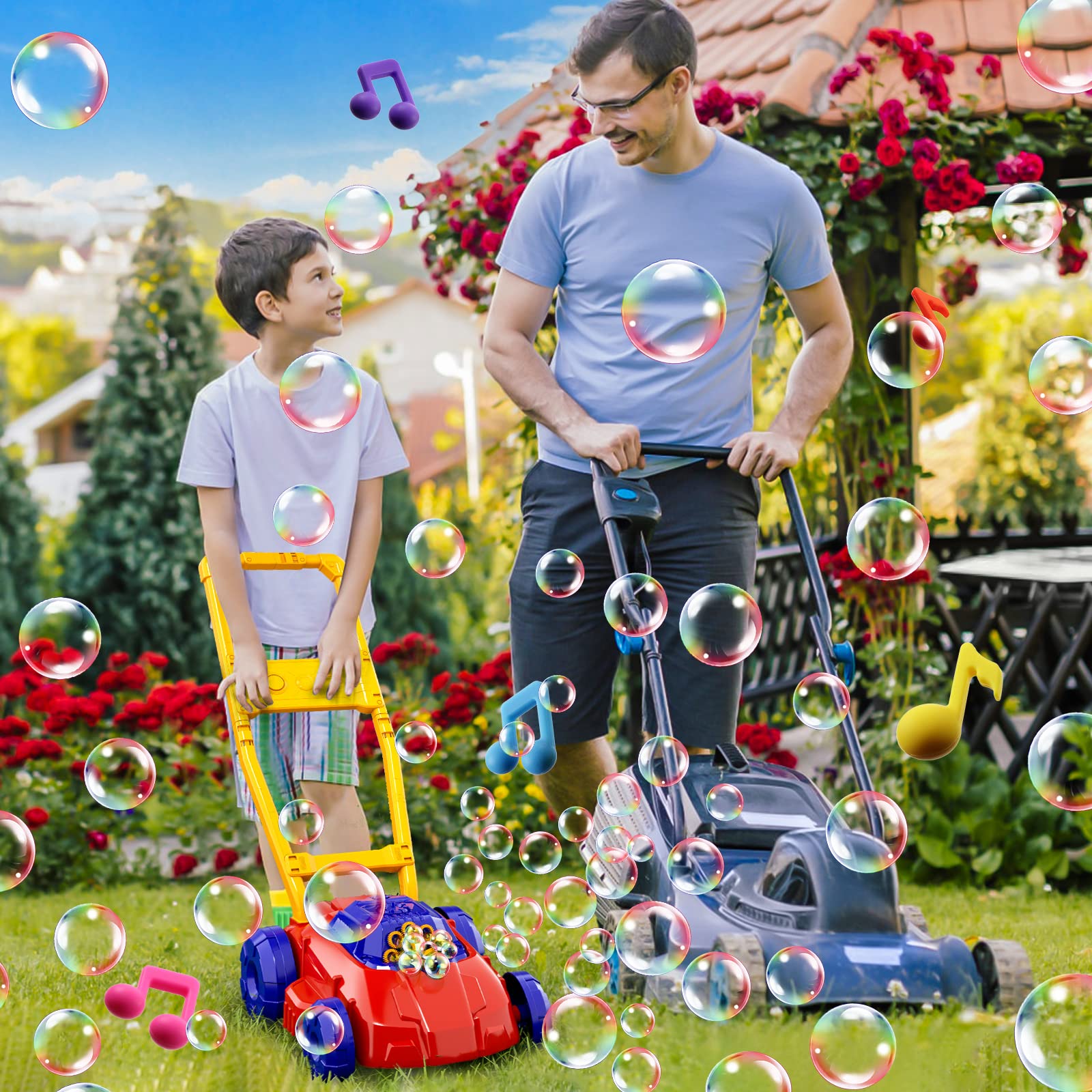 Doloowee Machine à Bulles Tondeuse pour Enfant, Chariot à Bulles électrique, Jouets de Fabricant de Bulles Automatiques, Jouet à Bulles pour Activités en Plein Air Enfant 3 4 5 Ans