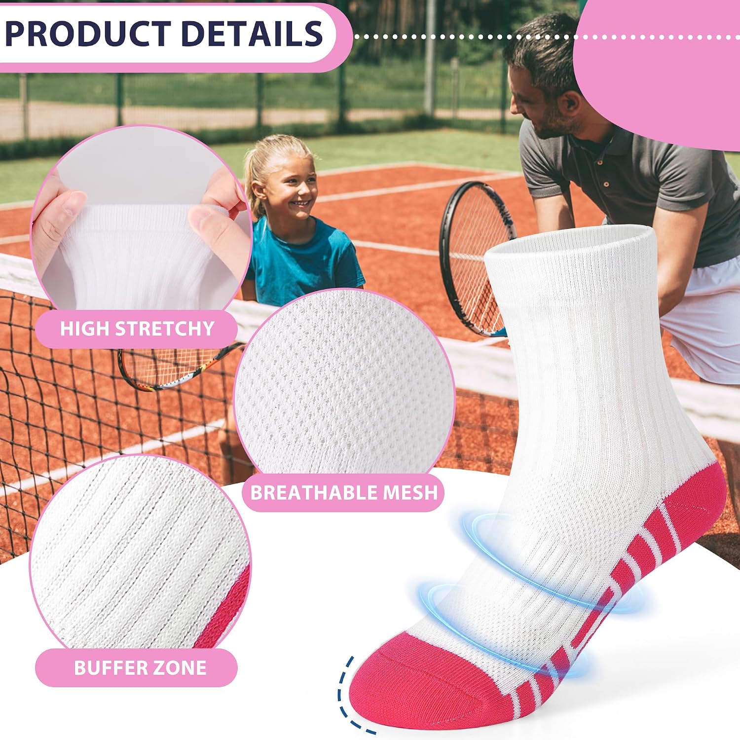 GENTABY 12 Pairs Girls Crew Socks, Kids Athletic Socks for Girls 1-14 Years | 75% cotton moisture-wicking, spliced stripes mesh panels, breathable quick-dry, stay-put cuffs, running sports school