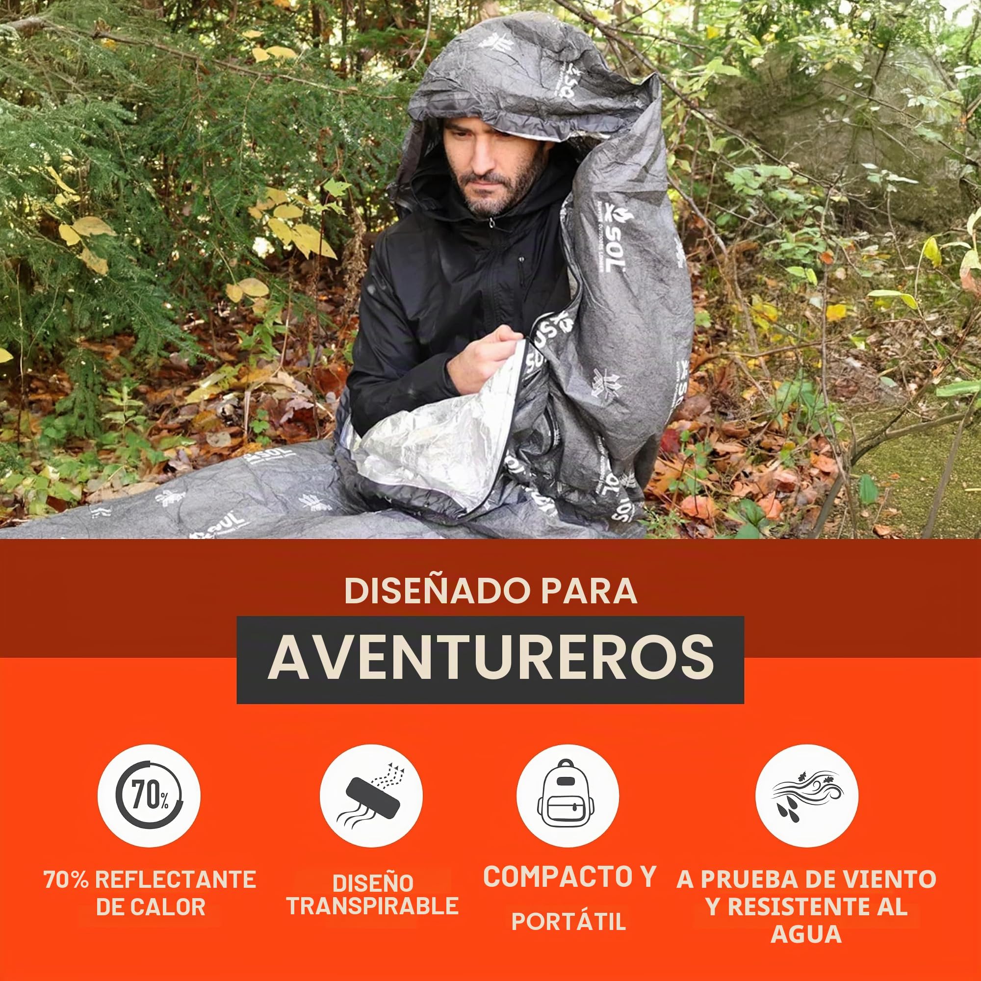 survive outdoors longer XL with Hood-Grey Sol Escape Bivvy Capucha-Gris