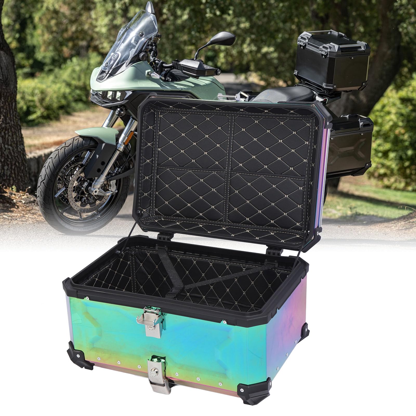 RiToEasysports Kufer na Kufer Motocyklowy o Pojemności 65 Litrów, Górna Obudowa Motocykla ze Stopu Aluminium, Szybkozłączka, Wodoodporny, Zamykany Bagażnik ze zdejmowaną podszewką, dla Osób