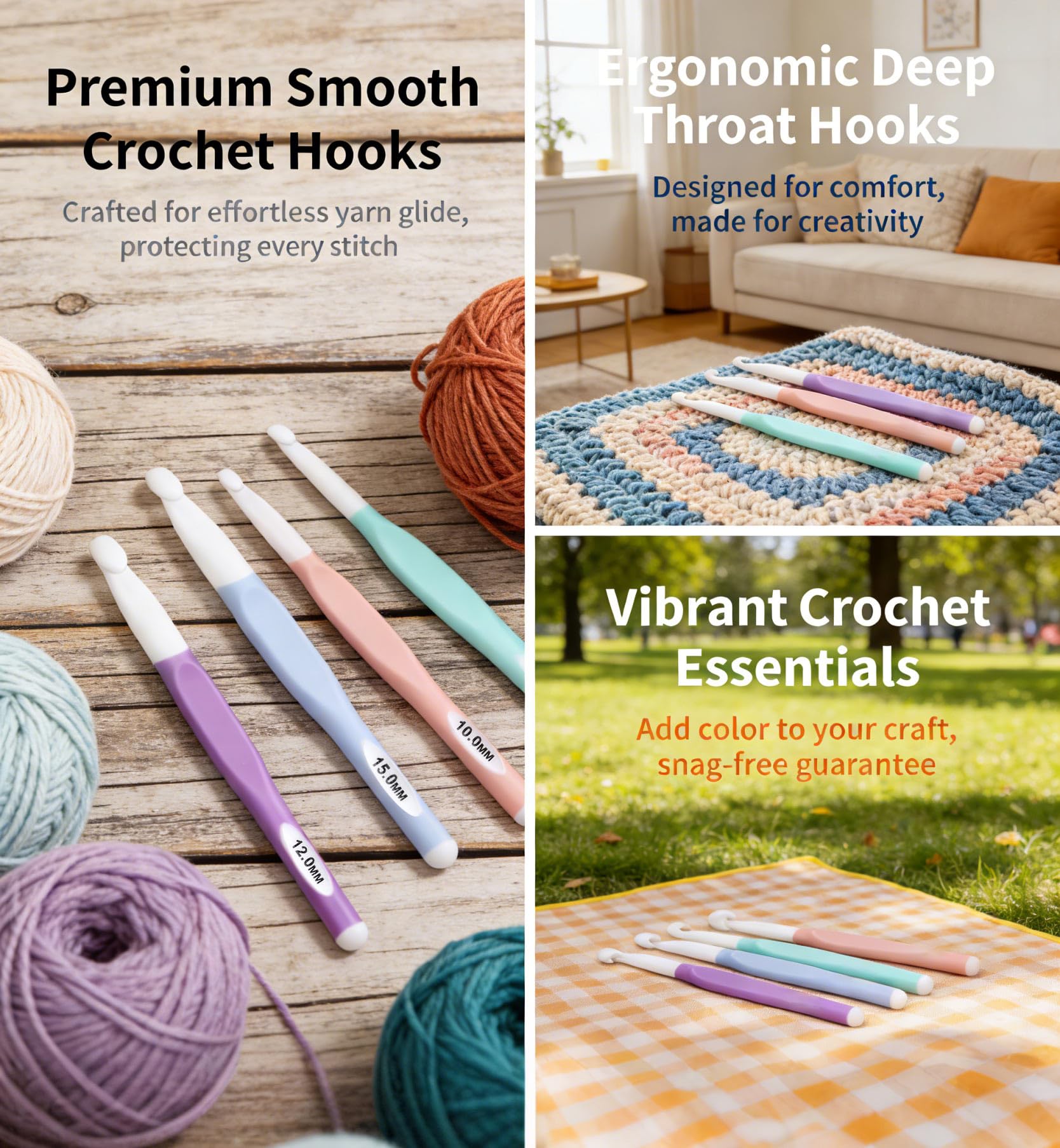 4 Sizes Large Crochet Hooks Set 8mm 10mm 12mm 15mm, Long Ergonomic Rubber Handle Crochet Needles for Chunky Yarn — view 4