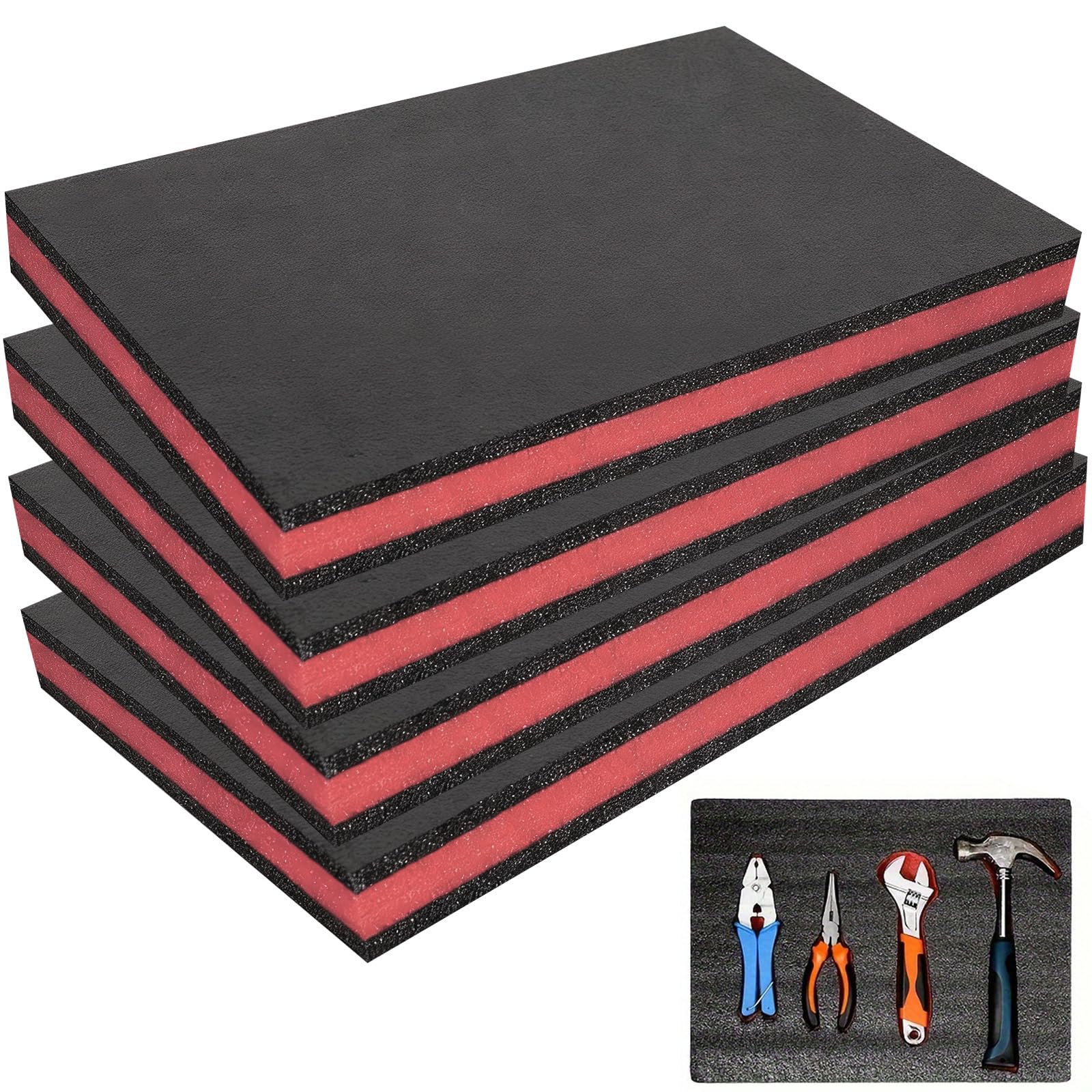 Schaumstoff Zuschnitt 40 x 30 x 2.5cm, 4 Stück Werkzeugkisten Schaumstoff, Schaumstoffeinlage Einsätze für Kamerakoffer Werkzeugkoffer Organisation, würfelschaumstoff