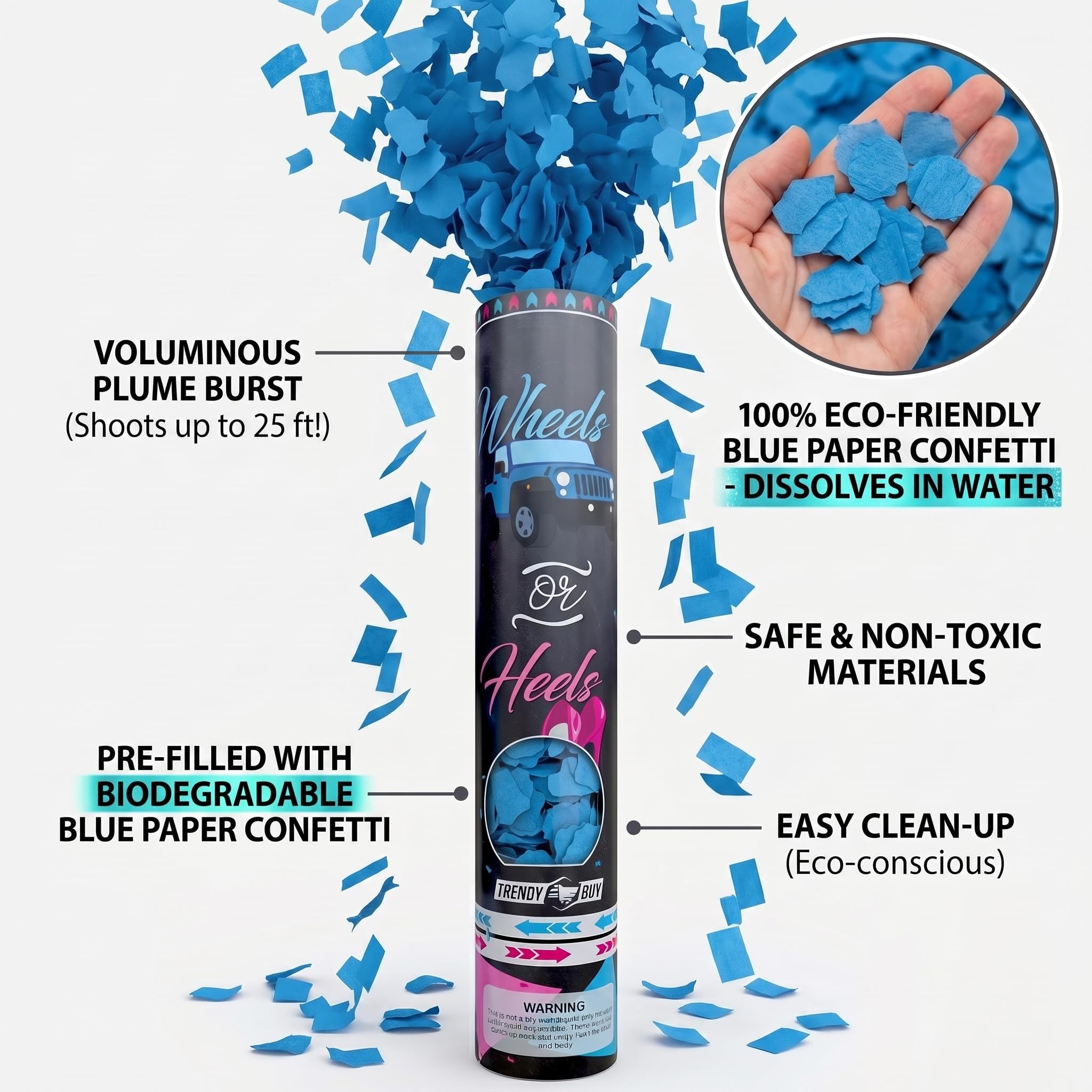 5 szt. Boy Gender Reveal Confetti Cannon Blue – Biodegradowalne niebieskie poppers konfetti ujawnienie płeć impreza konfetti armata i zabawki do świętowania dziecka