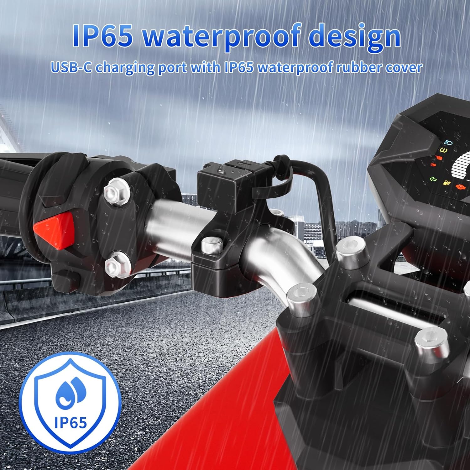 Cliff Top Waterproof Motorcycle USB Charger, 18W PD USB-C Fast Charging, SAE to USB-C Adapter, Motorcycle USB Port with 22–32mm Handlebar Mount for Motorcycle, Scooter, ATV, Phone Devices (Horizontal)