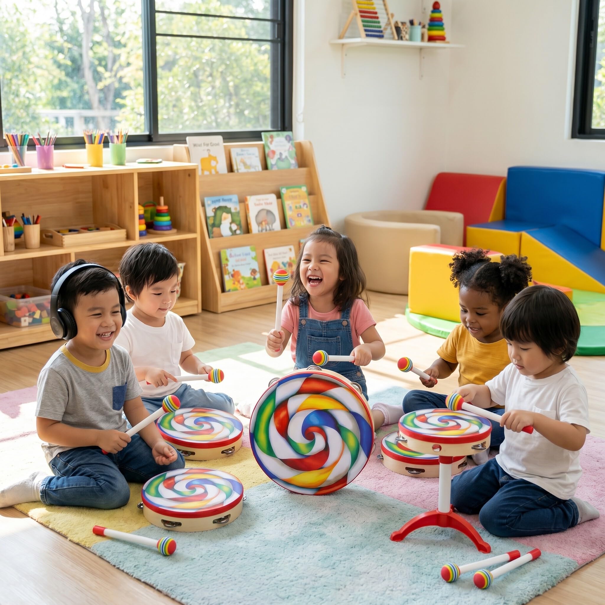 Lollipop -Form -Drum, 10pcs Drum Mallet 8in Kinder Tamburine Set Buntes Hammer Music Rhythmus Instrument für Party Holiday