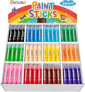 Ellinjan 240 Pcs Tempera Paint Sticks for Kids, 12 Classic Colors, Washable & Quick-Drying Twistable Solid Paint Sticks, Bulk Art Supplies for Drawing & Painting, Classroom School Supplies