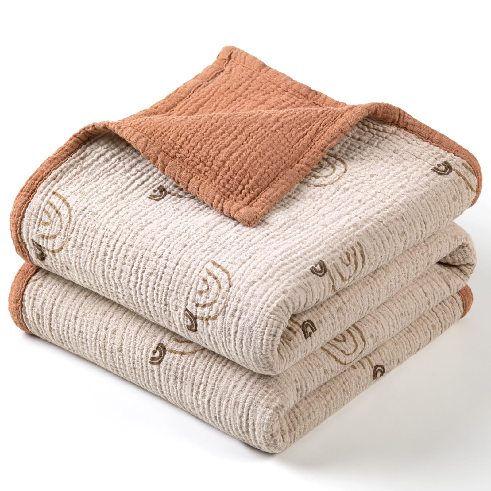 lulumoon Muslin Baby Blanket - Cotton Quilt Blankets for Toddlers - Reversible Nursery Crib Blanket for Baby Boys and Girls 47"x47"(Caramel Rainbow)