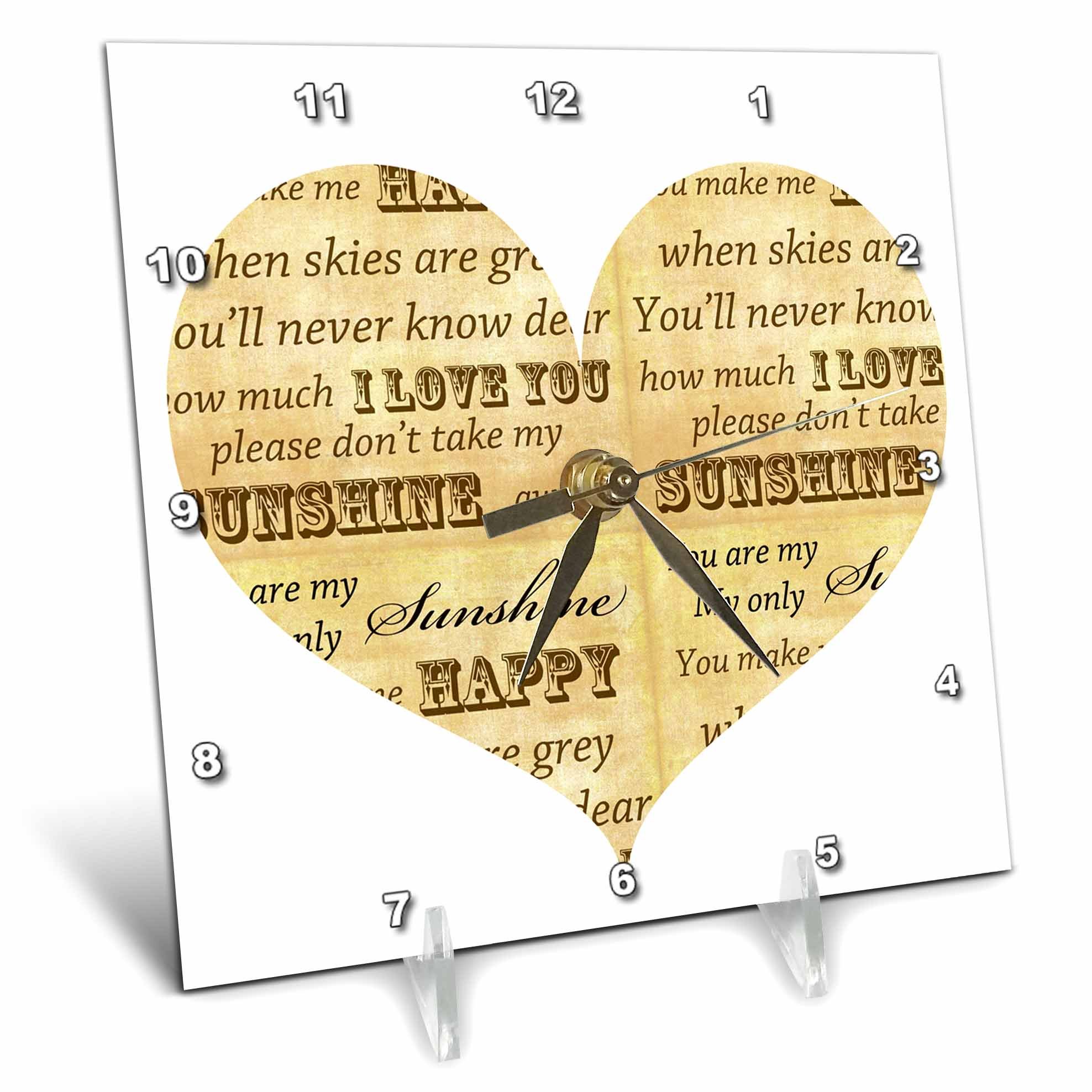 3dRose dc_110495_1 You are My Sunshine Heart Inspirational Art-Desk Clock, 6 by 6-Inch