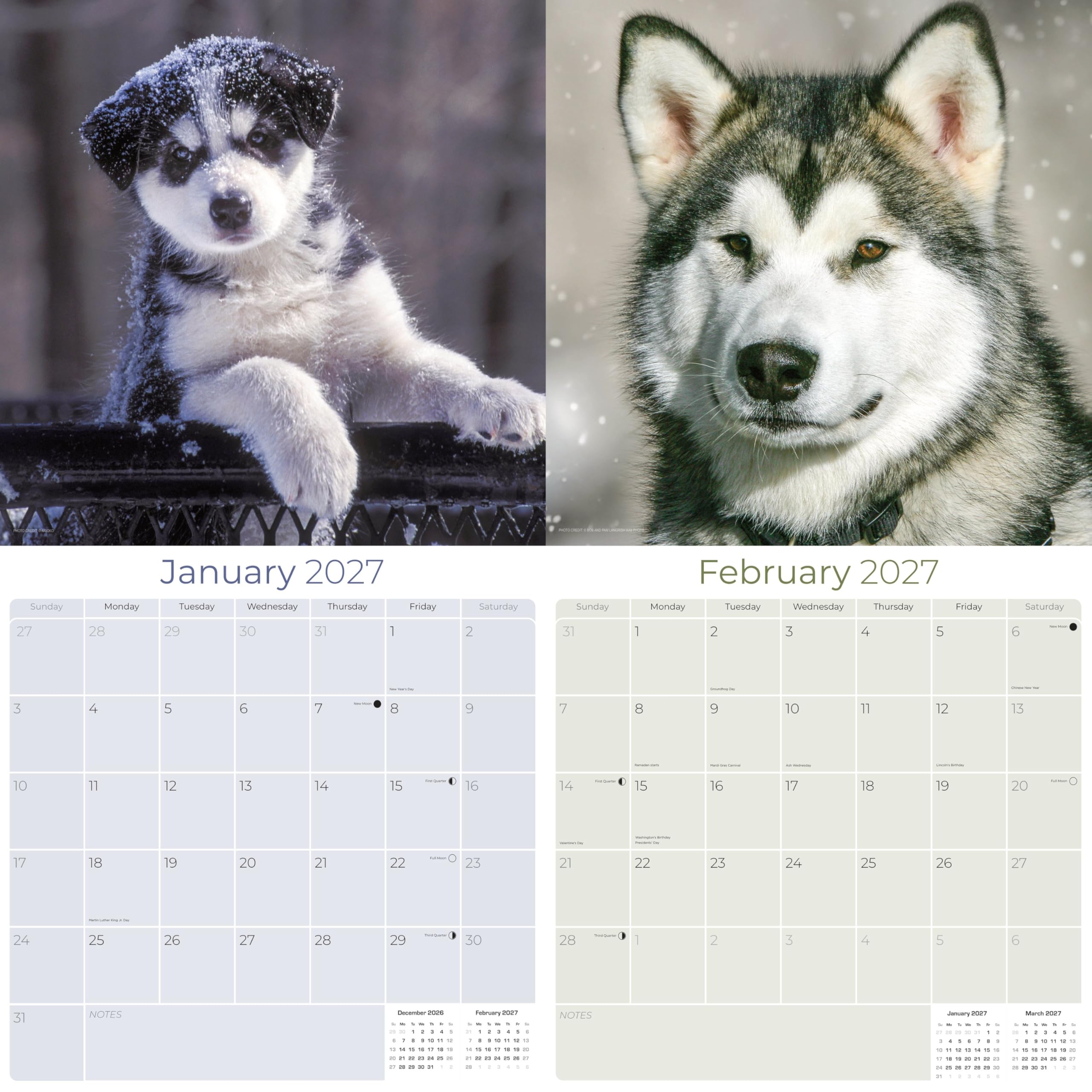 Alaskan Malamute Kalender 2027, 16-Monats-Wandkalender 2026 2027, Geschenk für Hundeliebhaber, dickes 100# Papier, große Schreibblöcke, hergestellt in den USA, Schlittenhund, Dekoration