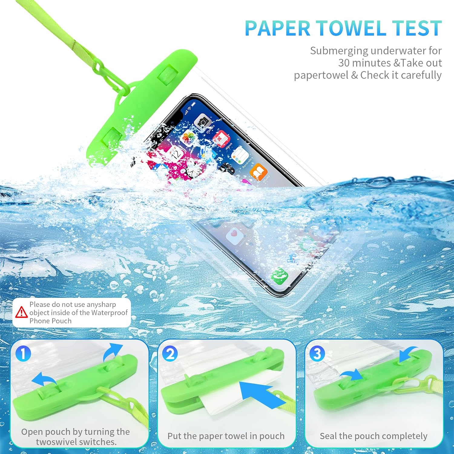 Generic Bolsa impermeável para celular, bolsa seca subaquática para praia, natação, rafting - tamanho universal, compatível com iPhones Apple, Samsung Galaxy, Google Pixel e mais - verde