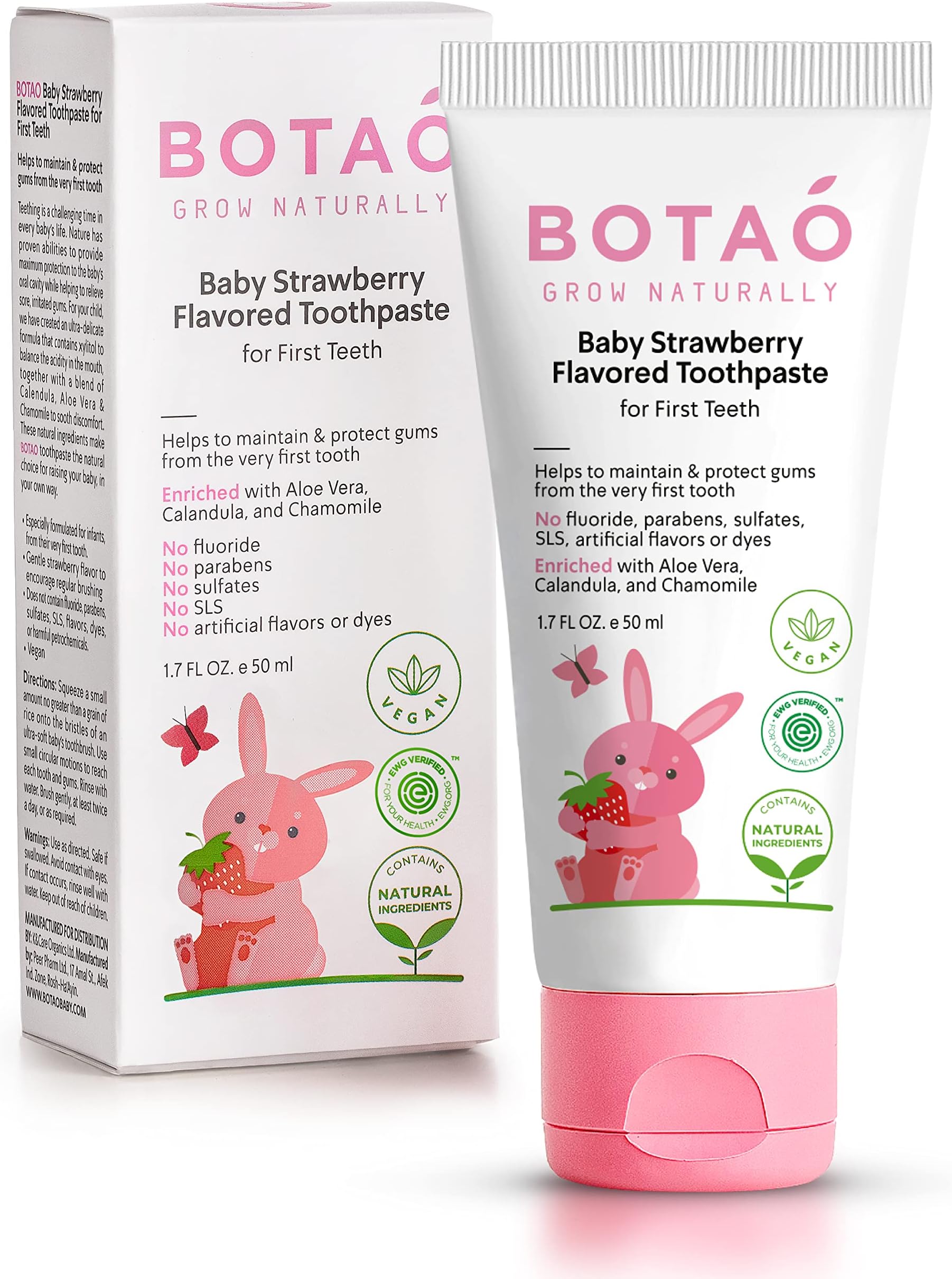Fluoride Free Baby Toothpaste | Strawberry Flavored - Organic Training Natural Toddler Toothpaste for Toddlers | EWG Verified, Vegan, SLS Free, Safe to Swallow, Aloe Vera -1.7Oz