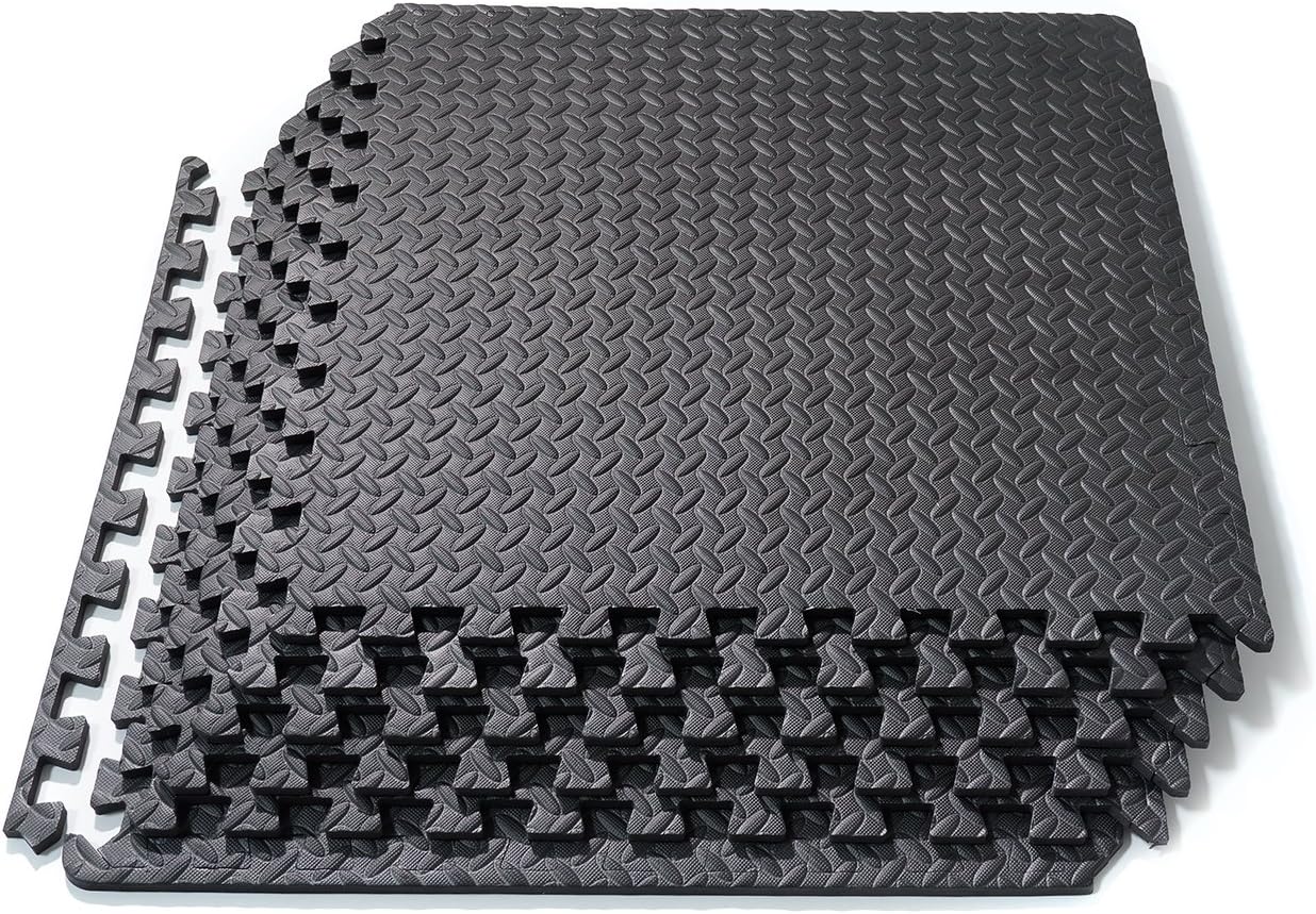 Basics Hardware Interlocking EVA Foam Tiles Puzzle Exercise Mat, Protective Flooring Gym Equipment Cushion Workouts (Black 6 Tiles)