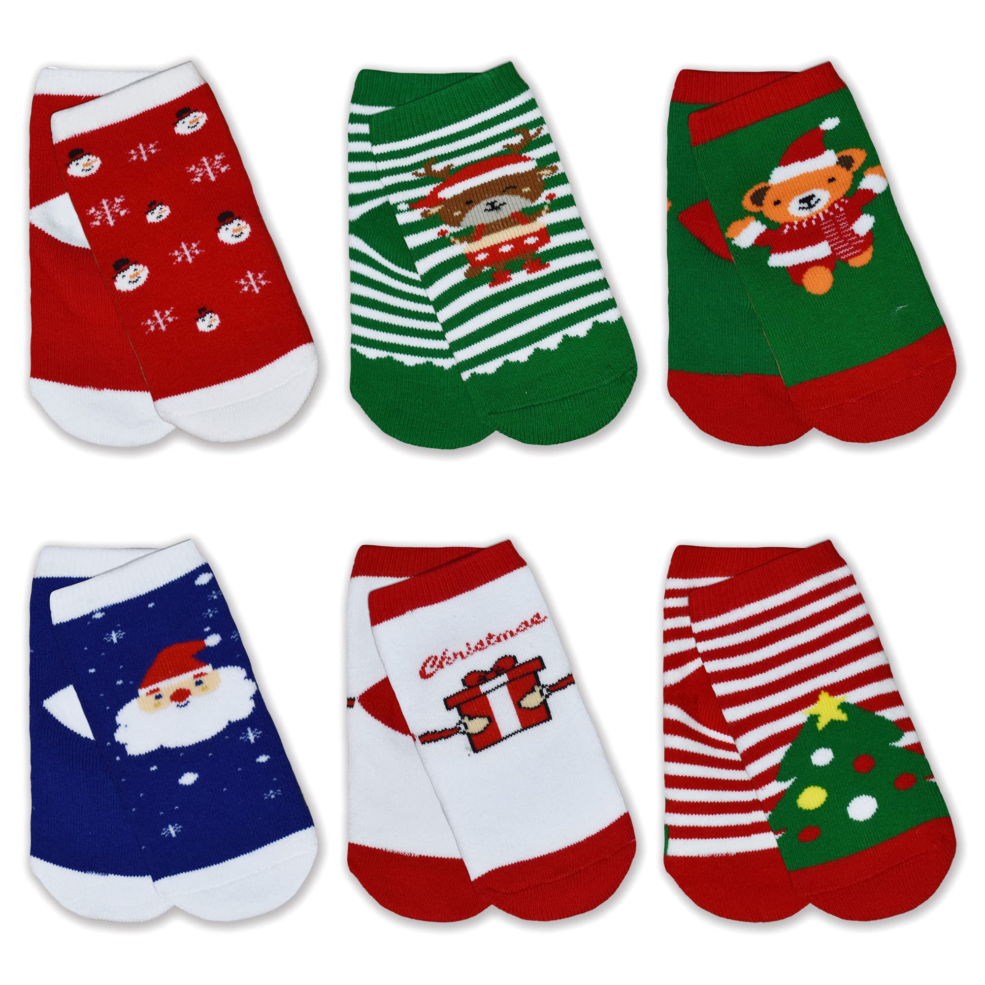 SPTRAMLE Kids Christmas Socks, Newborn Toddler Kids Crew Socks for Girls Boys(0-12 Months), 6 Pairs Unisex Baby Xmas Holiday Cartoon Socks