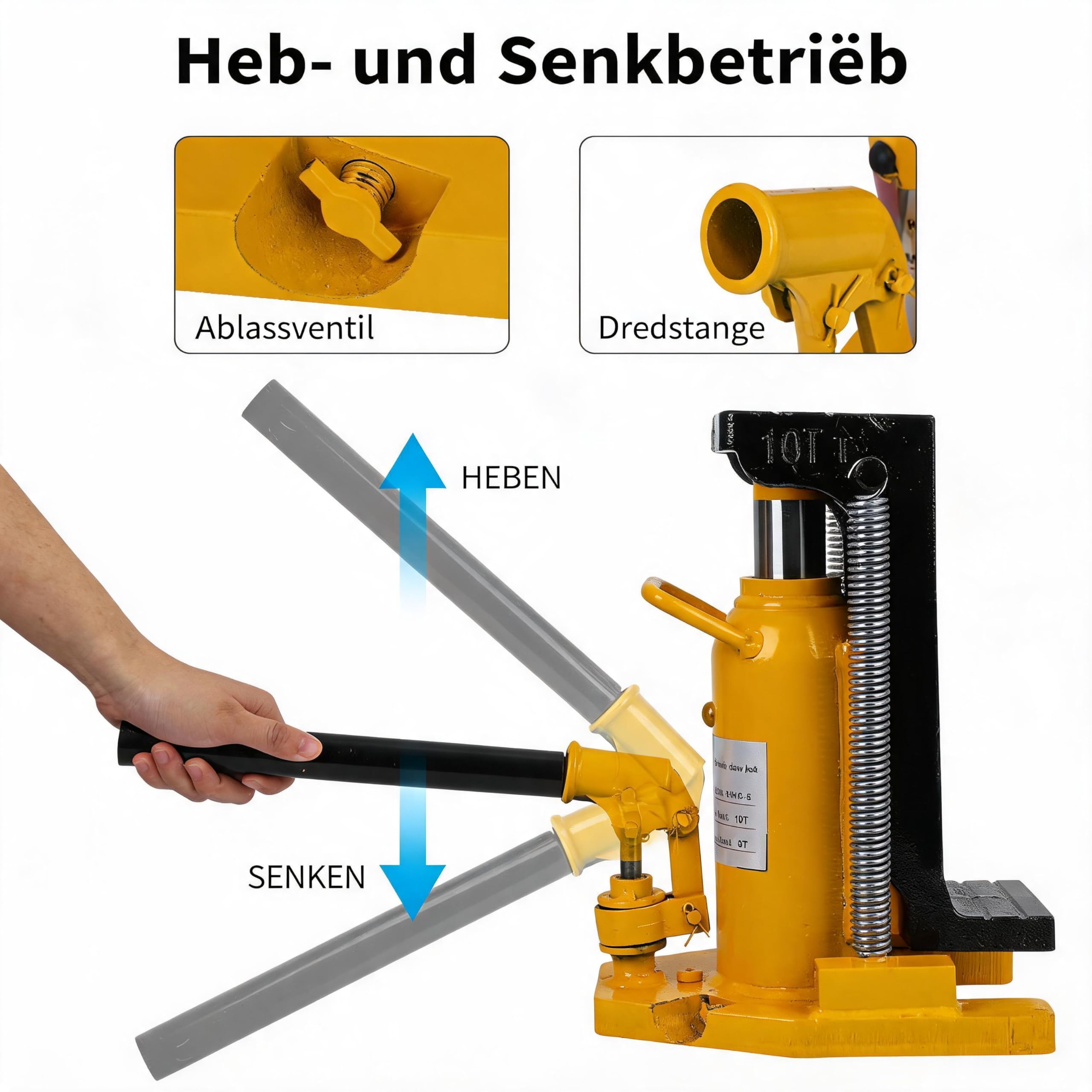 Maschinenheber 10T, Luft-Hydraulischer Maschinenheber mit Zehe und Handpumpe, Schwerlast Zehenheber aus Stahl, niedrige Bauhöhe für Maschinen, Industrieanlagen, Fahrzeugreparatur, Bauarbeiten