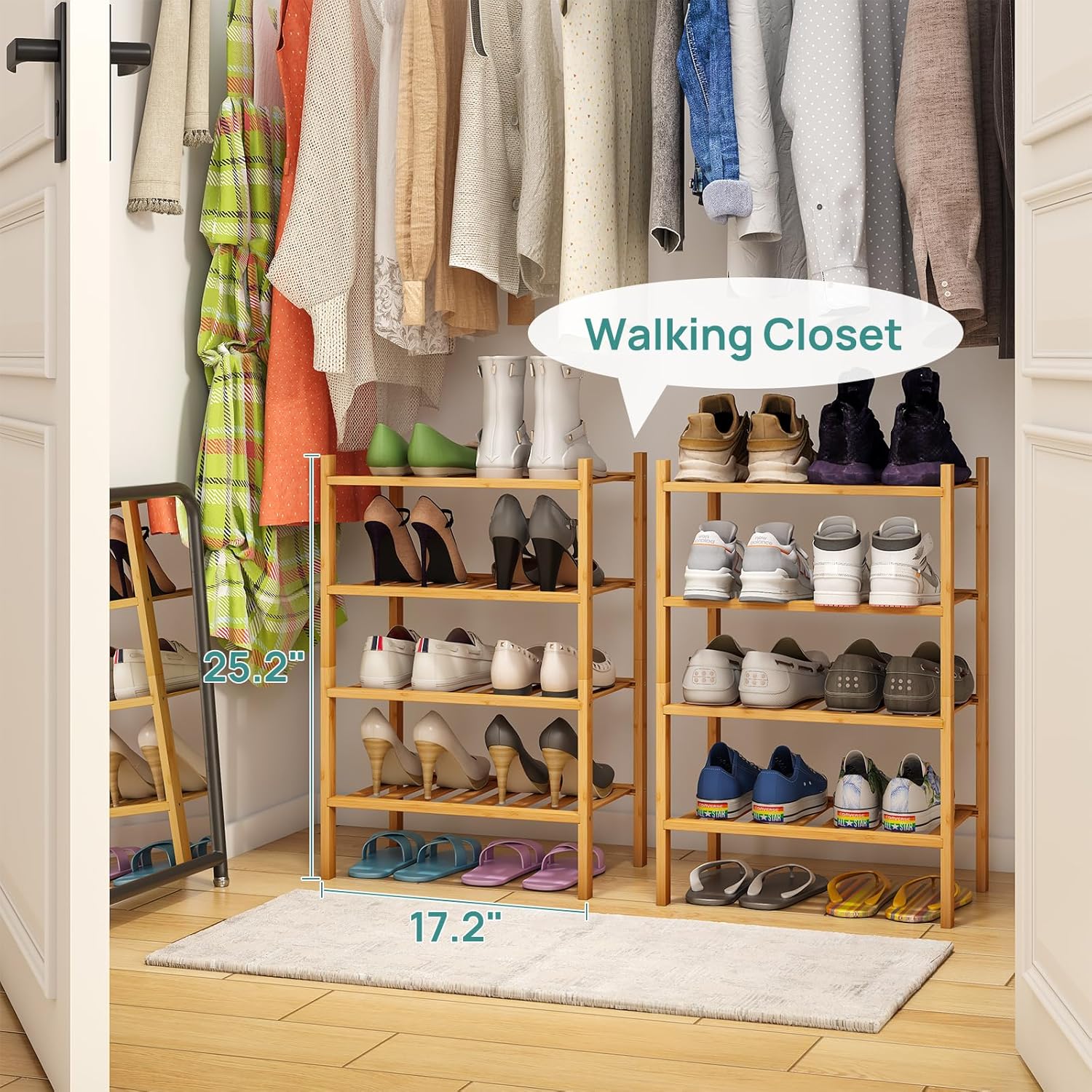 Small Shoe Rack, 6-Tier Shoe Shelf for Entryway, Bamboo Wood Shoe Rack for Closet & Hallway, Long 17.2IN | Beautiful | Functional | Sturdy | Durable
