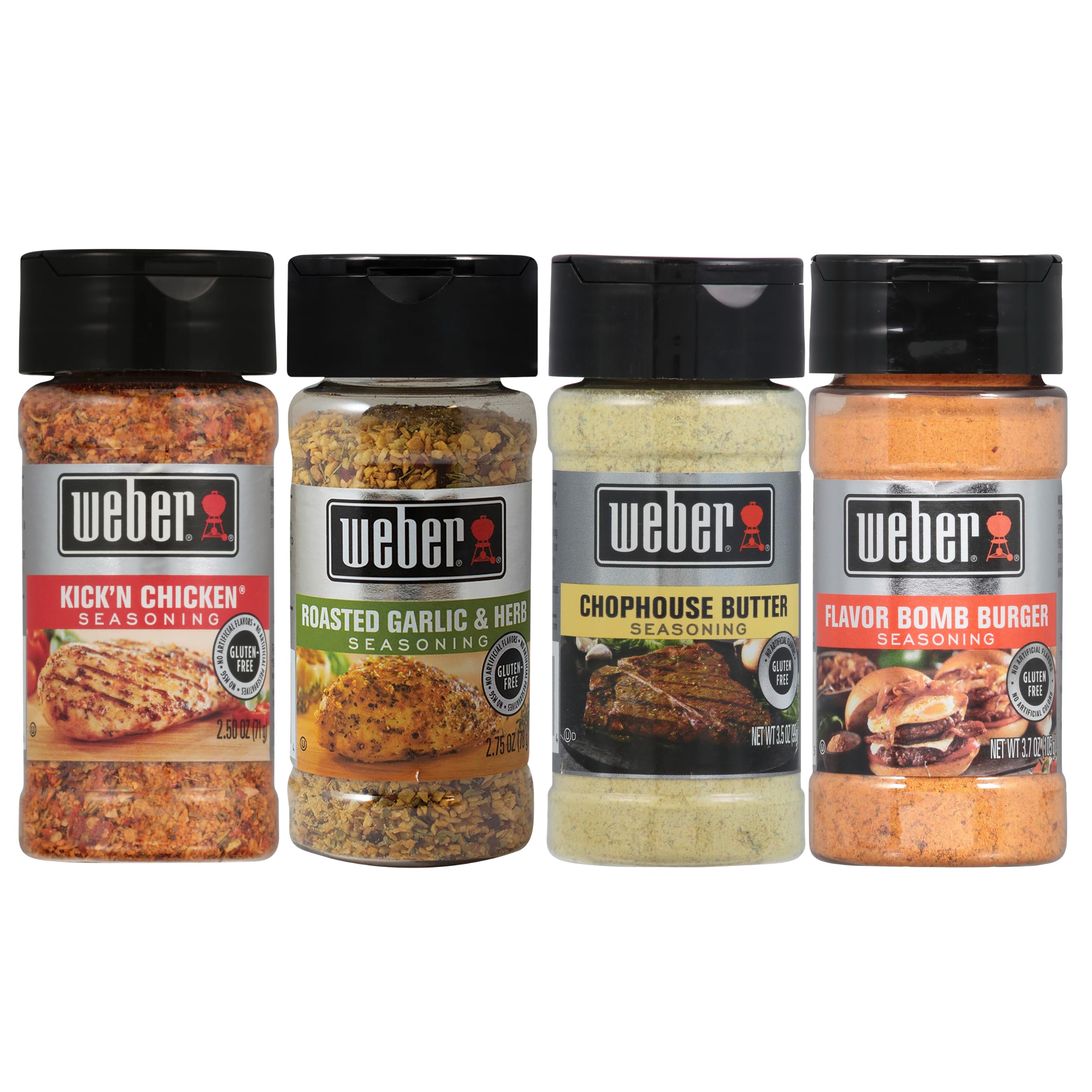 Weber Restaurant Favorites Grilling Spice Set with Roasted Garlic & Herb, Kick'n Chicken, Chophouse Butter, and Flavor Bomb Burger Seasonings