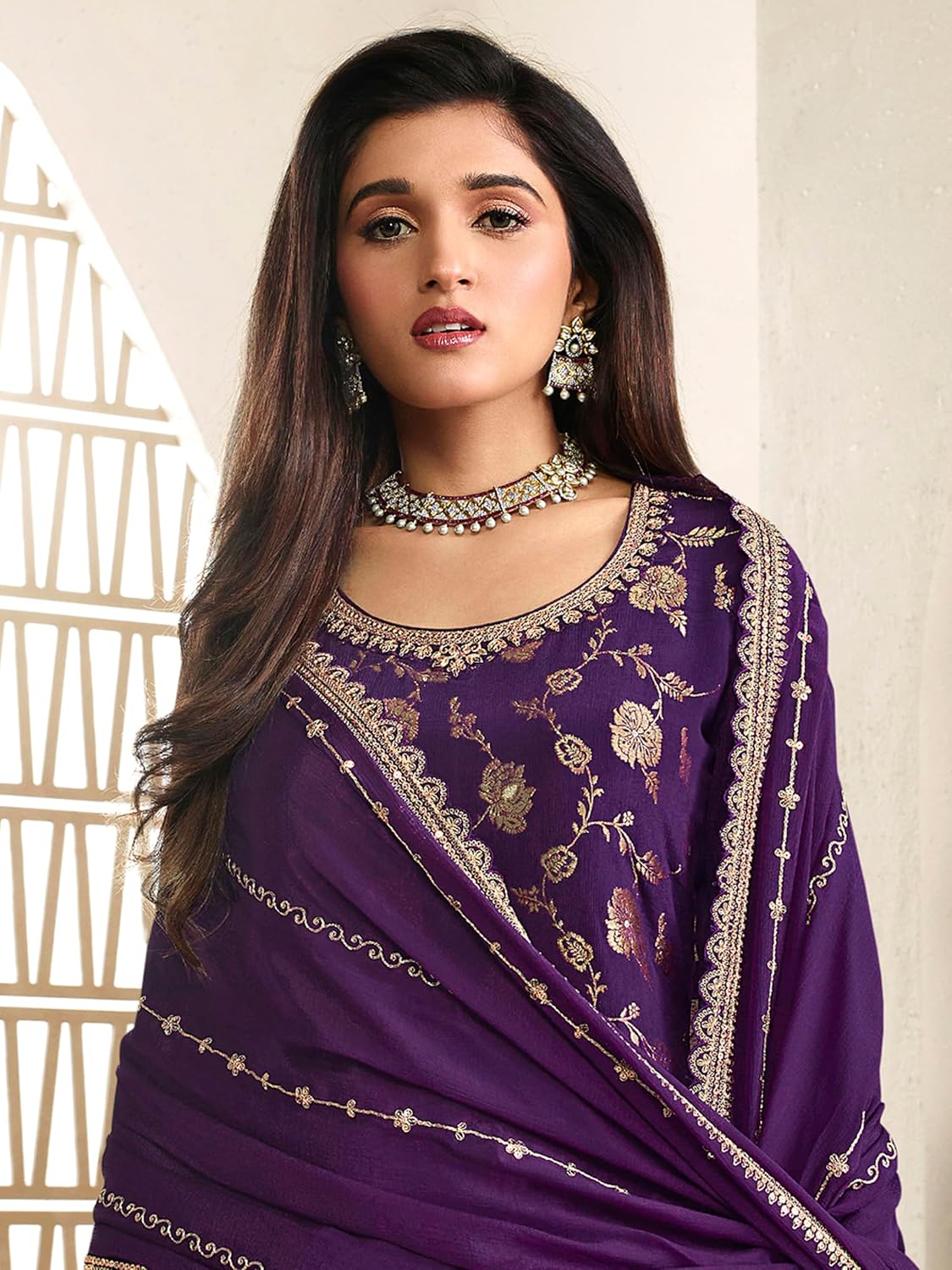 TRENDMALLS Women’s Jaquard Silk Embroidery sequence Work Kurta Palazzo With Dupatta For Women