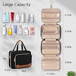 Wedama Toiletry Bag for Women, Hanging Travel Toiletry Bag with Jewelry Organizer Compartment Makeup Bag, PVC Waterproof Cosmetic Travel Bag Trips Camping Bathroom, Black&Brown