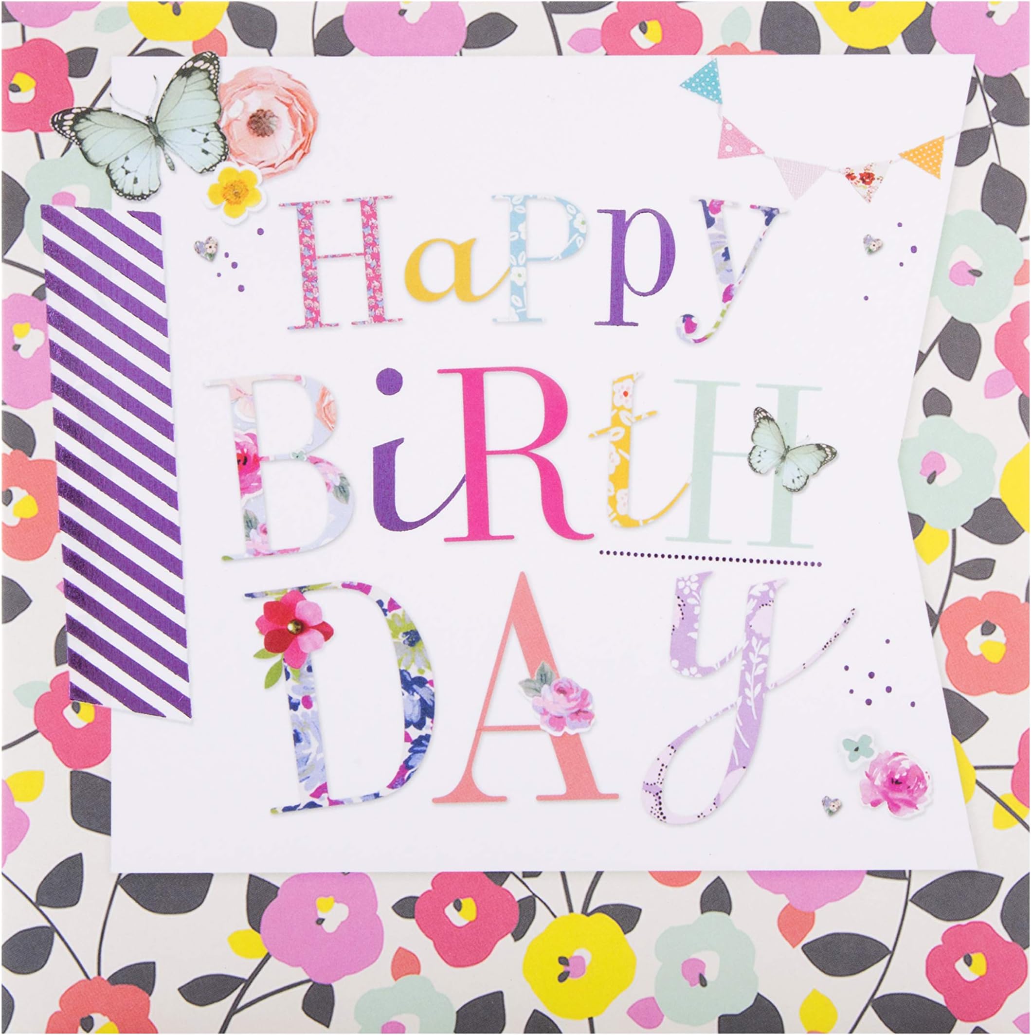 Happy Birthday Card, Butterfly & Floral Design, Female Friend, Pink