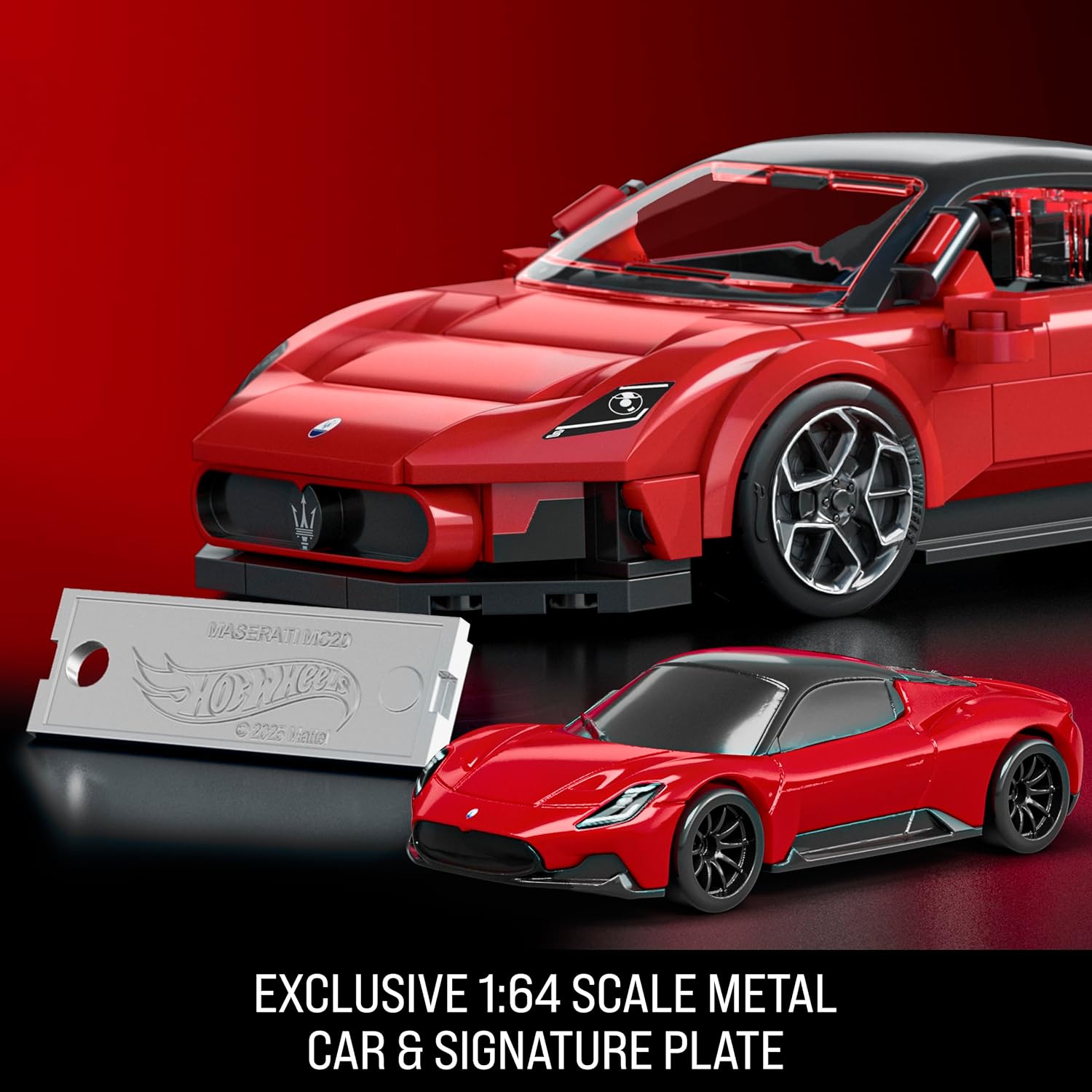 The Maserati MC20 model displayed with its exclusive 1:64 scale metal car and signature plate.