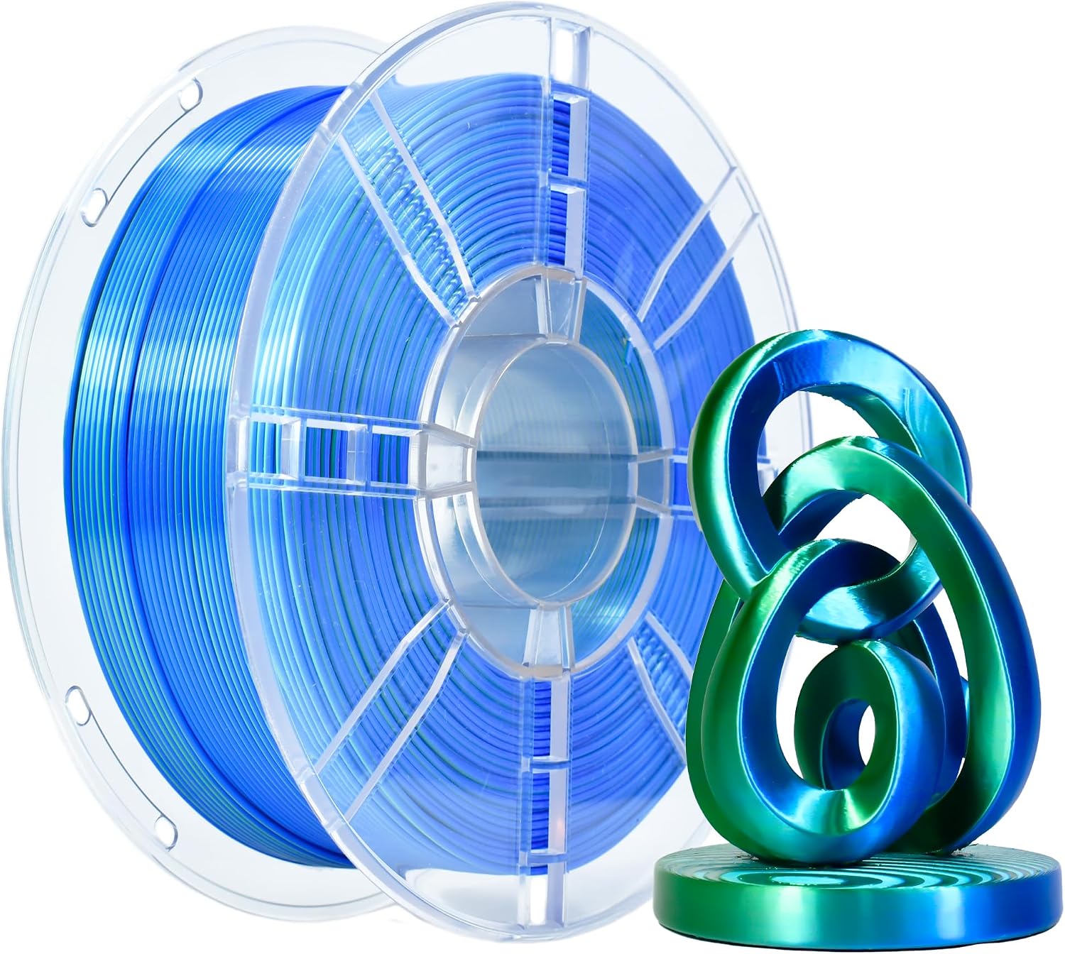 iBOSS Dual Color Silk Blue Green PLA Plus Co-Extrusion 3D Printing Filament, Shiny Sapphire Blue Lime Green 2 Colors in 1 3D PLA, 1KG 2.2lbs 1.75mm+/-0.02mm Silk PLA+ Filament(Silk Blue&Green)