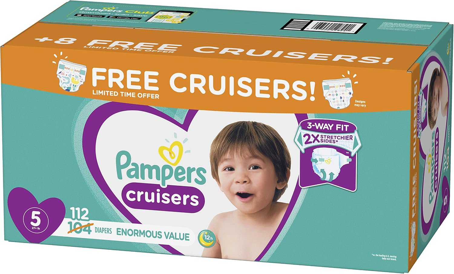 Diapers Size 5, 112 Count - Pampers Cruisers Disposable Baby Diapers, Enormous Pack, Plus Bonus Diapers