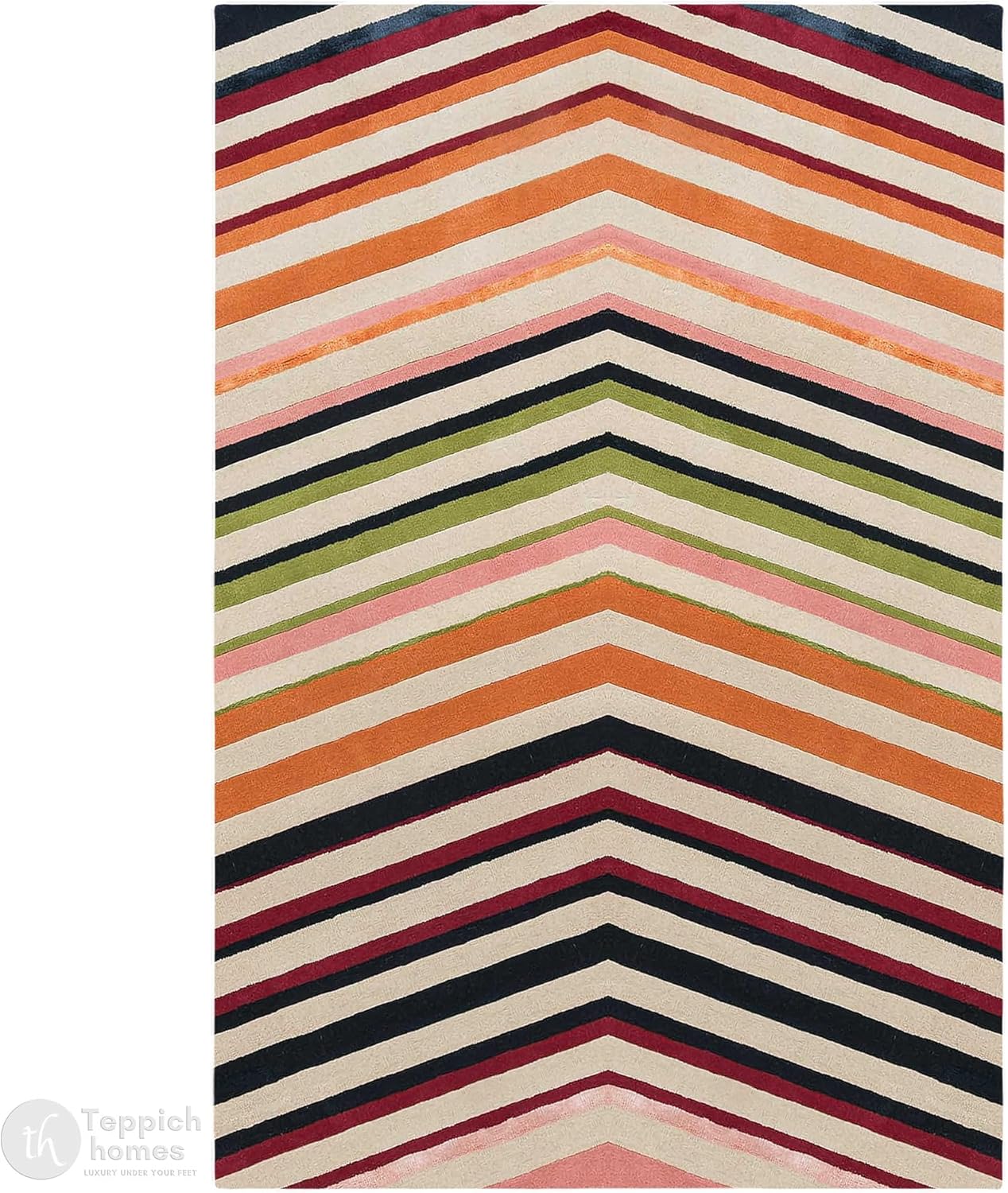 6'x10' Hand Tufted Wool Chevron Area Rug Colorful Striped Modern Carpet for Living Room Bedroom Dining Room Hallway Decorative Rectangular Floor Rug