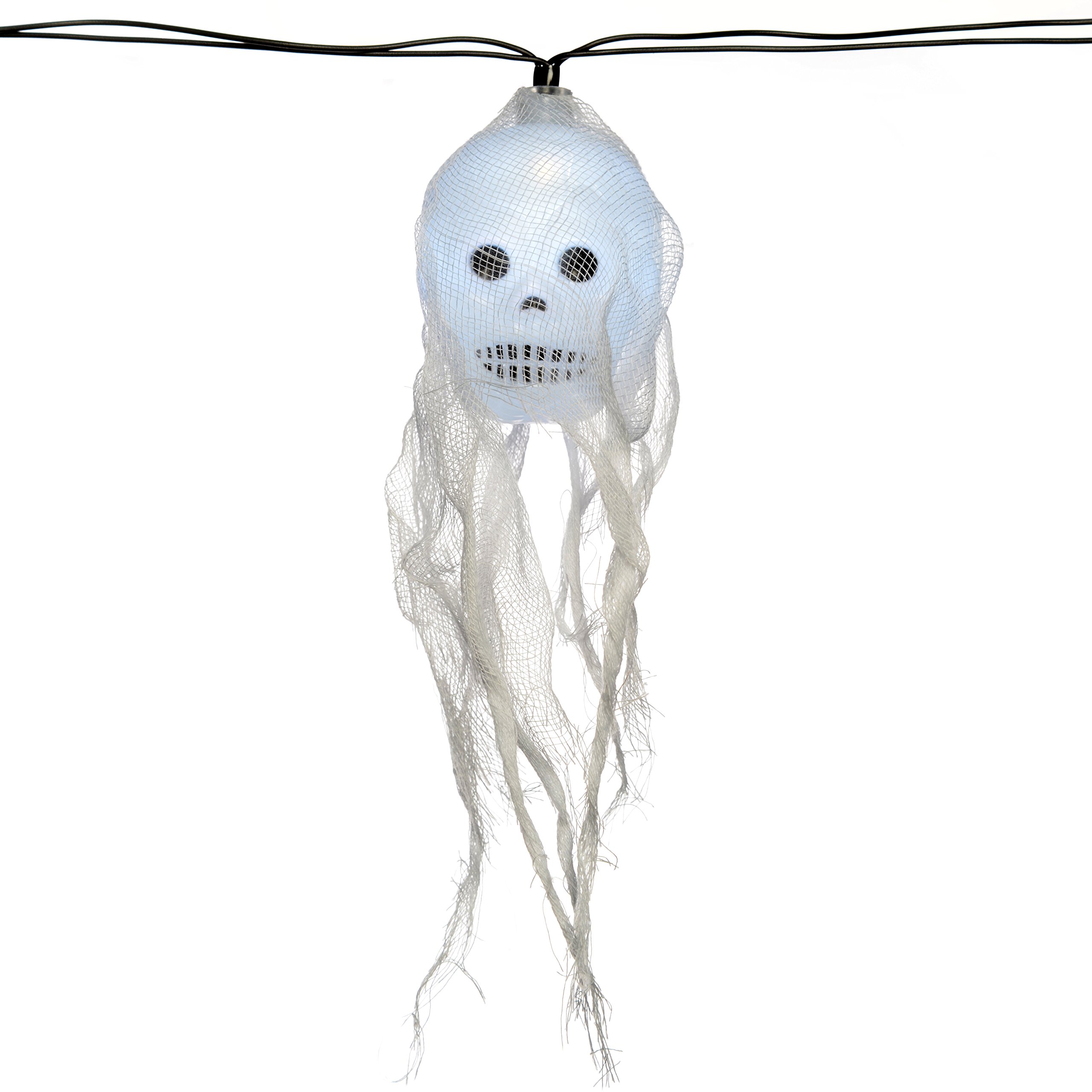 WeRChristmas Skull Lights with Mesh Fabric Shades Halloween Decoration with 20-LED - White, 20 LED