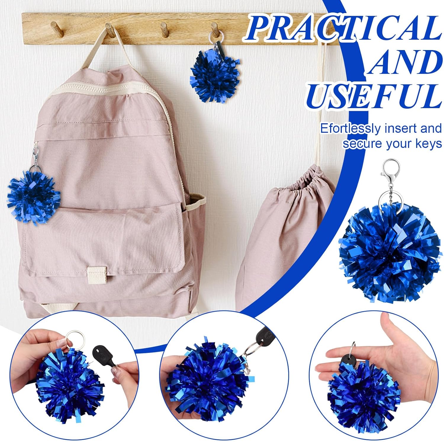 24 Pcs Cheer Pom Pom Keychain Cheerleader Gift Cheering Keyring Camp Team Gift - Image 4