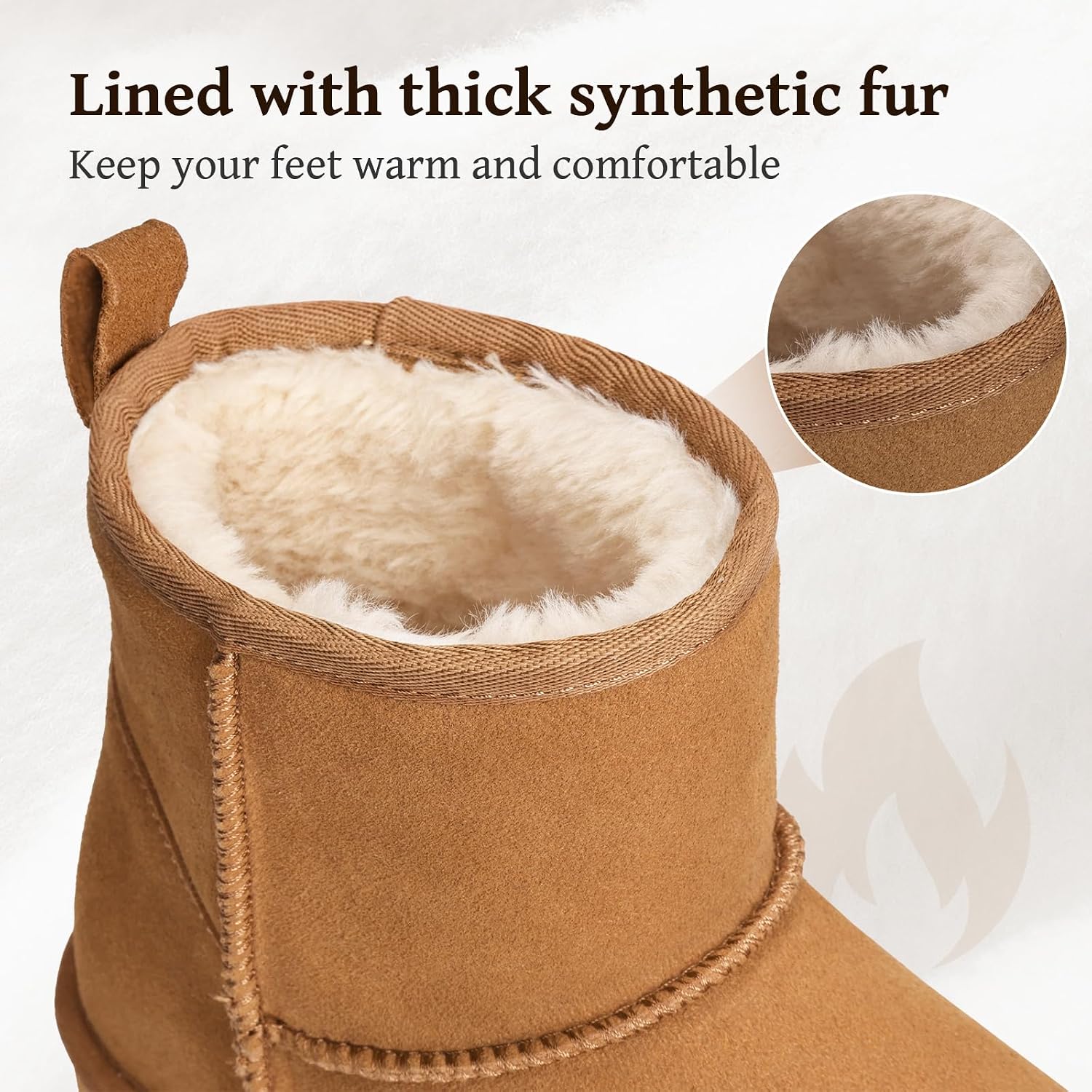 OOW Womens Genuine Suede Boots Comfort Ankle Fuzzy Winter Short for Outdoor