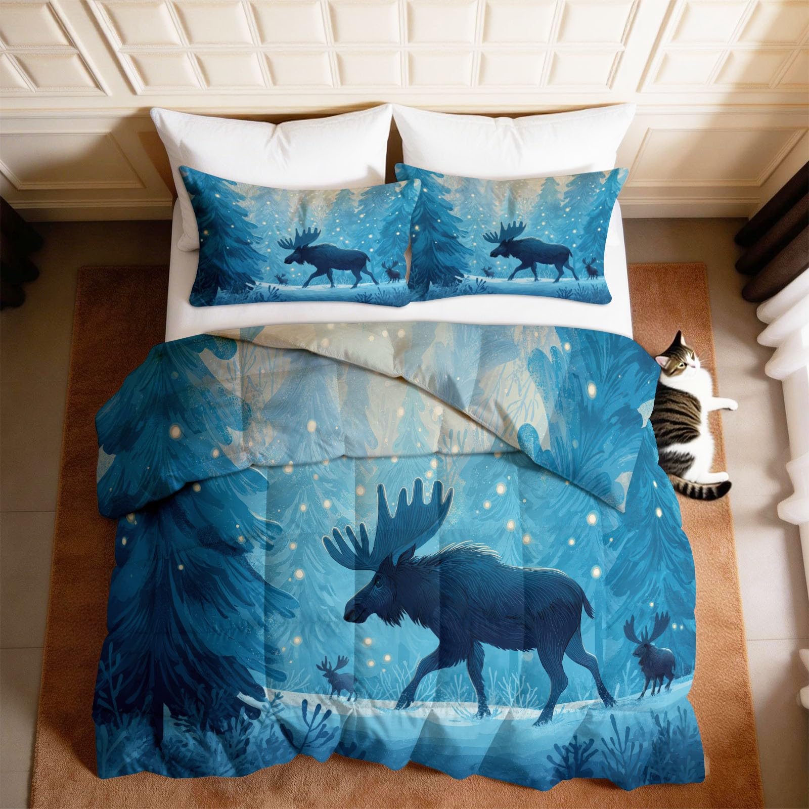 Juego de edredón de 3 piezas azul de 230x220 cm ligero lavable para cama king decorativa de anime