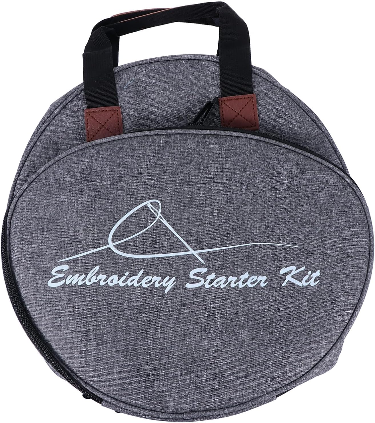 Gogogmee Embroidery Project Bag and Storage Tote for Embroidery Kits Gray Portable with Multiple Pockets Suitable for Needlework and Cross Stitch Craft Storage